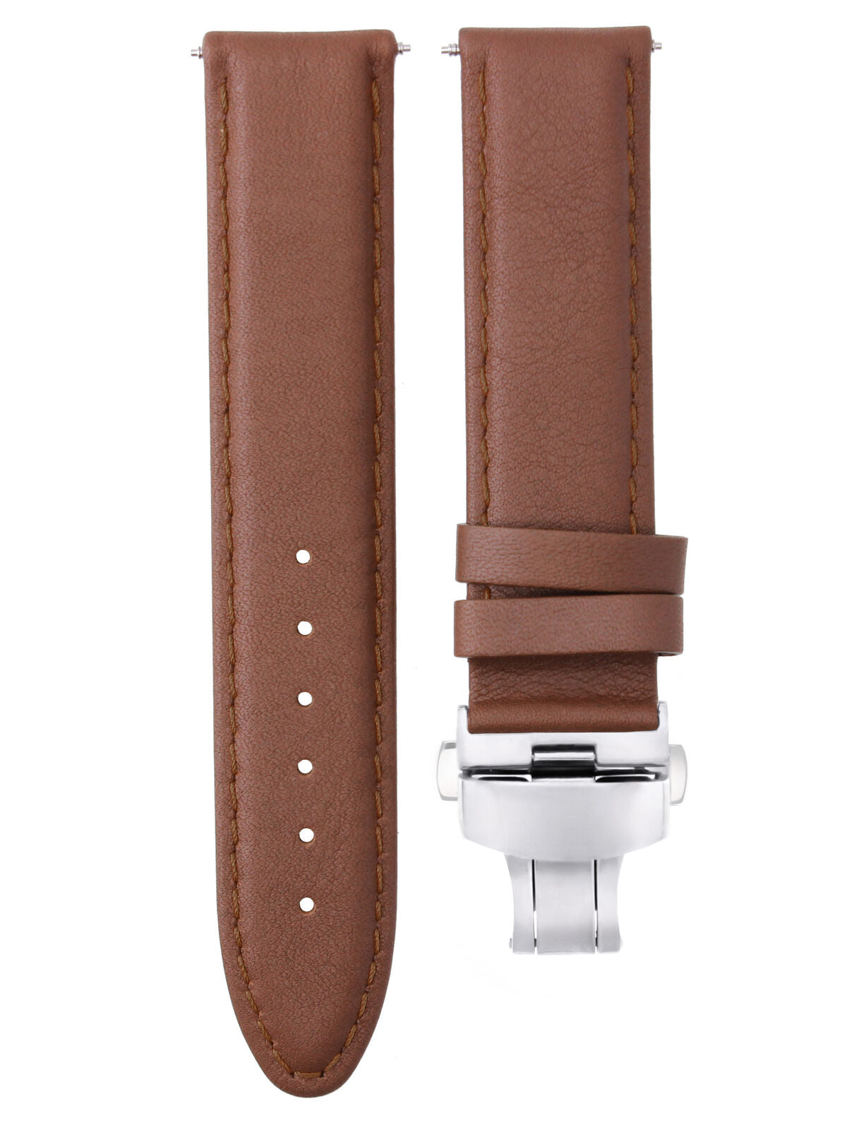 24MM LEATHER WATCH STRAP SMOOTH BAND DEPLOY CLASP FOR BREITLING COLT TAN L/BROWN