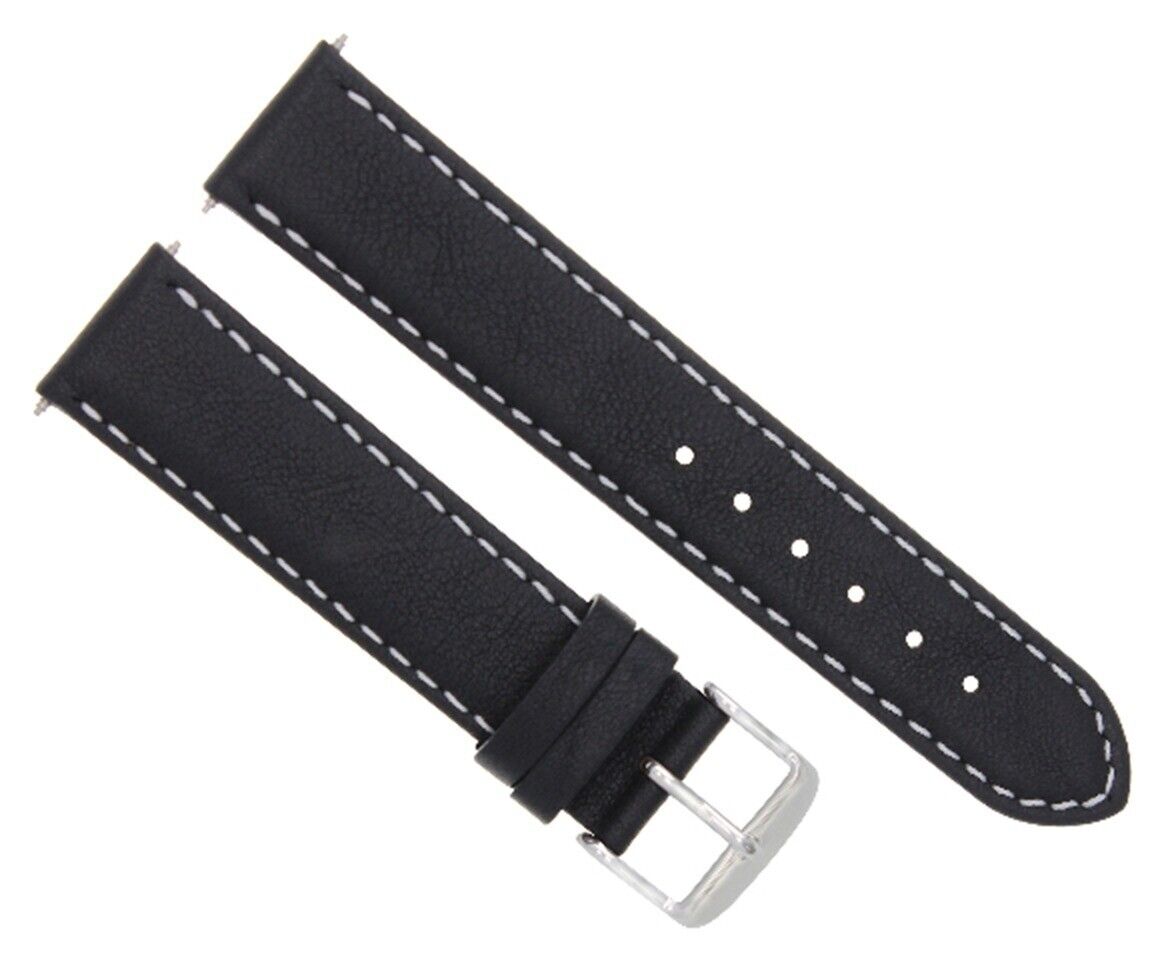 24MM LEATHER WATCH STRAP SMOOTH BAND FOR 44MM PANERAI PAM GMT BLACK WHITE STITCH