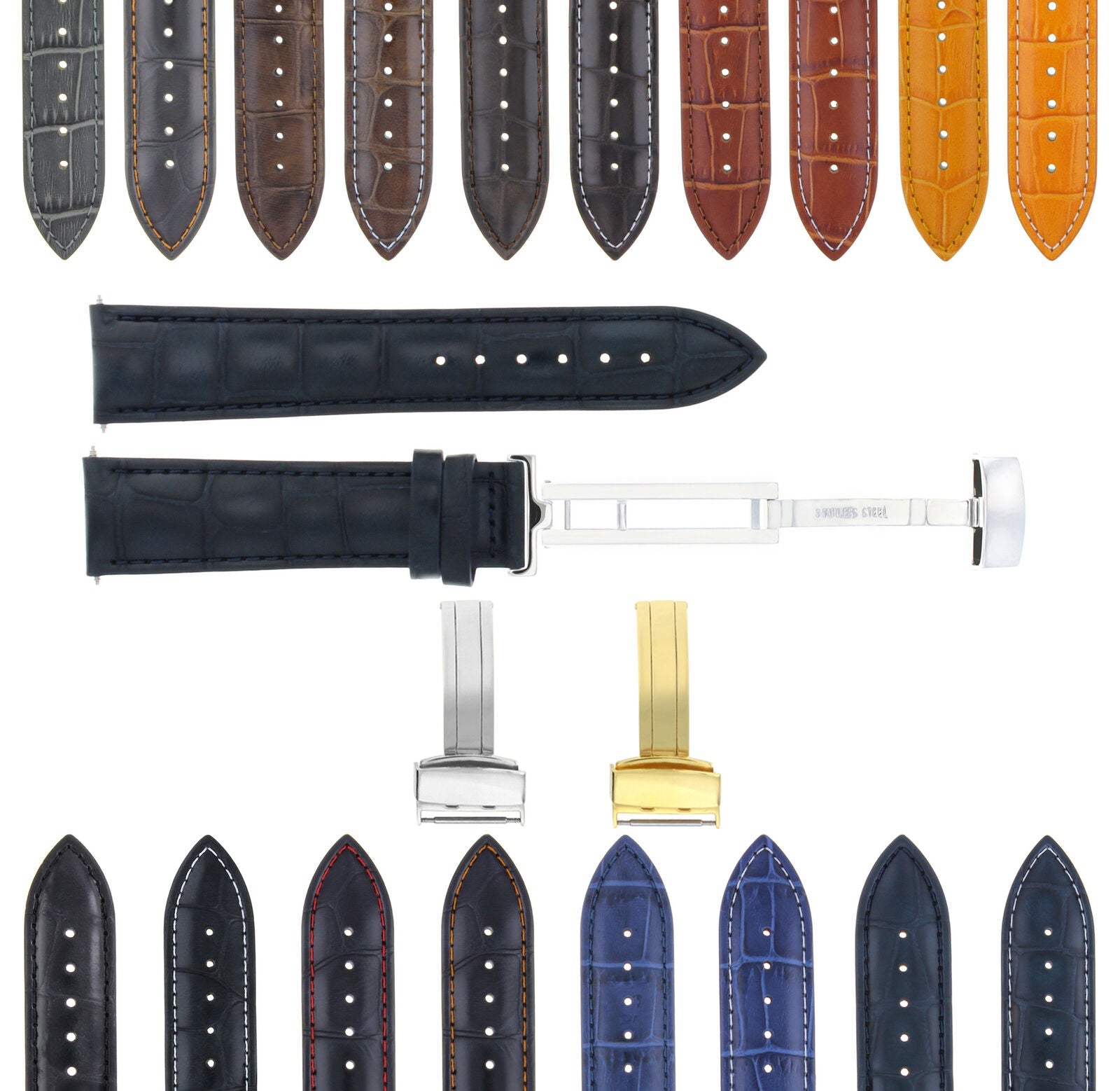 LEATHER BAND STRAP DEPLOYMENT CLASP FOR TISSOT PRC200 22MM