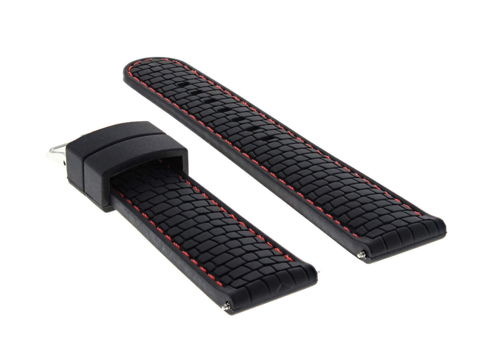 NEW 24MM RUBBER STRAP BAND FOR GUESS WATCH BLACK RED STITCH