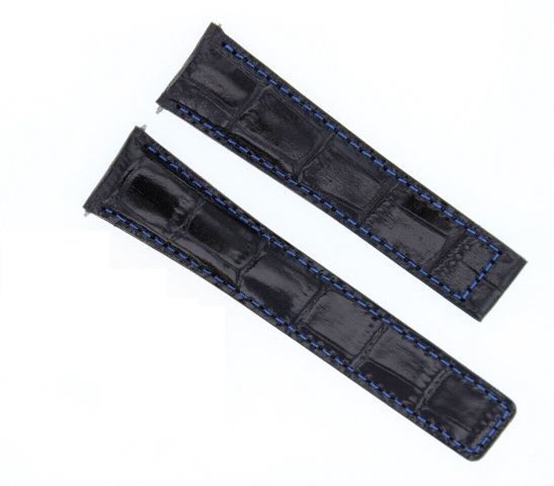 22MM LEATHER WATCH BAND STRAP CLASP FOR TAG HEUER CARERRA MONACO 3TC - BLACK