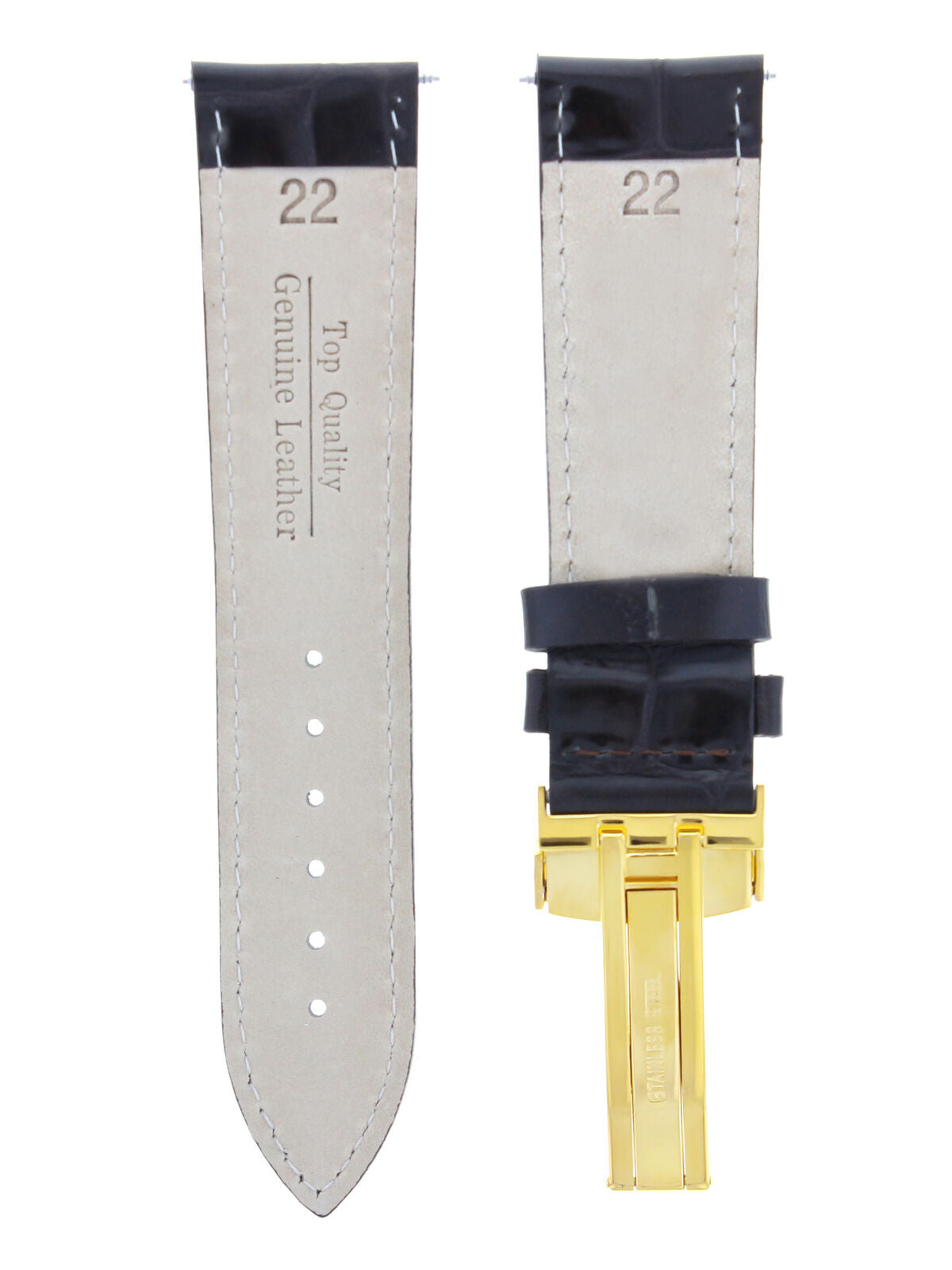 22MM LEATHER WATCH STRAP BAND FOR OMEGA SEAMASTER PLANET CLASP DARK BROWN GOLD