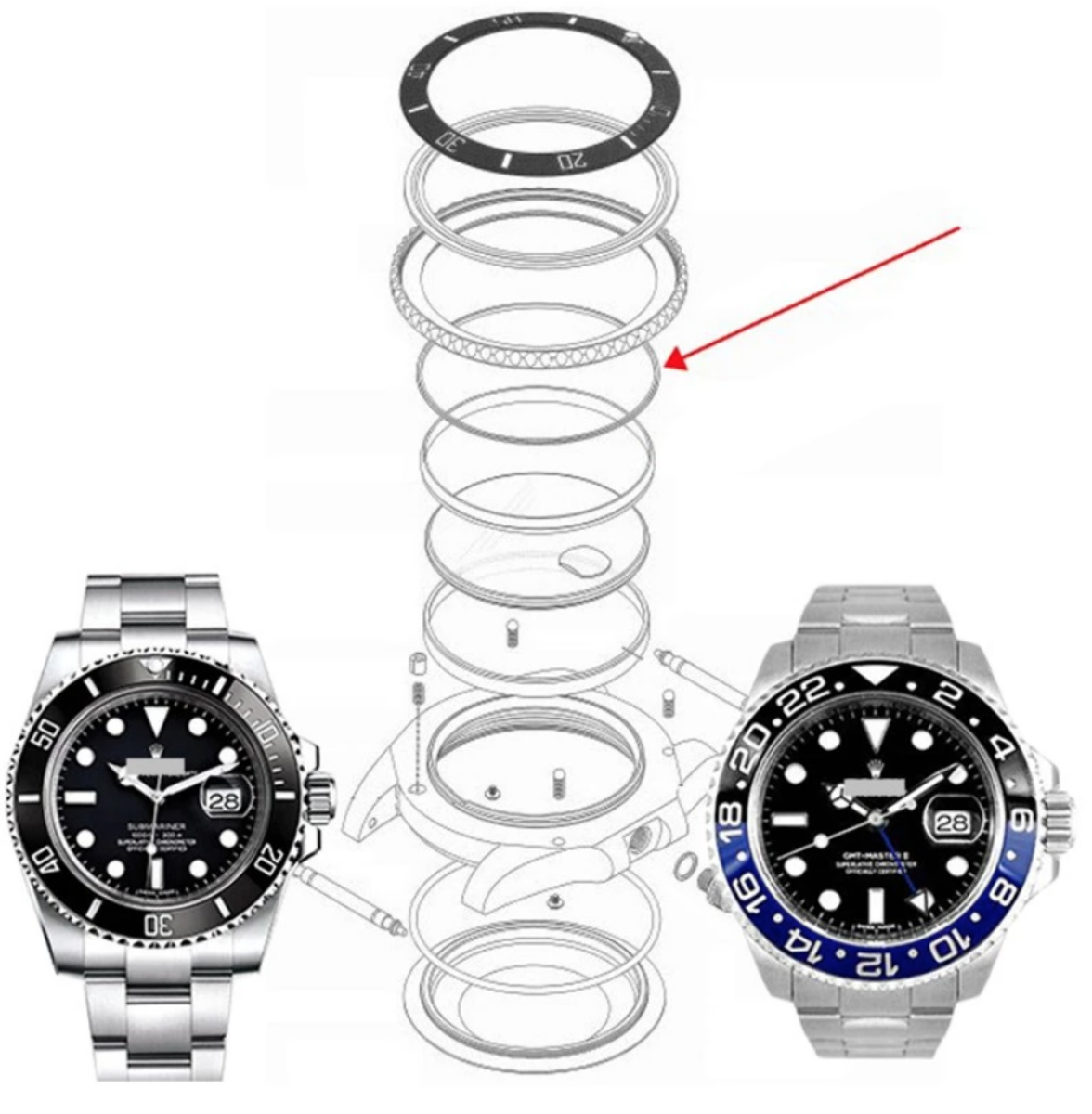 5 WATCH BEZEL GASKET FIT ROLEX YACHTMASTER, YACHTMASTER 2 116622
