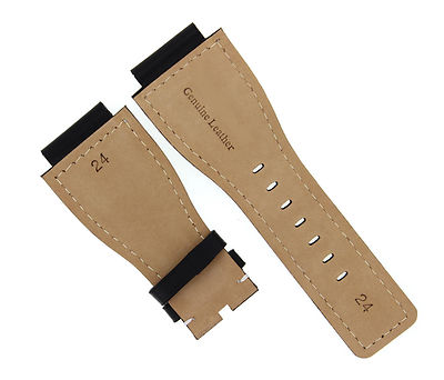 24MM GENUINE WATCH STRAP SMOOTH BAND FOR BELL ROSS BR-01-BR-03 WATCH BLACK, Silver, view 2