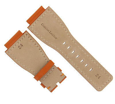 24MM GENUINE WATCH BAND STRAP SMOOTH FOR BELL ROSS BR-01-BR-03 WATCH ORANGE, Silver, view 2