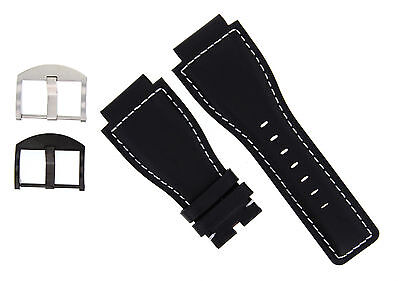 24MM GENUINE WATCH STRAP SMOOTH BAND FOR BELL ROSS BR-01-BR-03 BLACK WHITE STIT