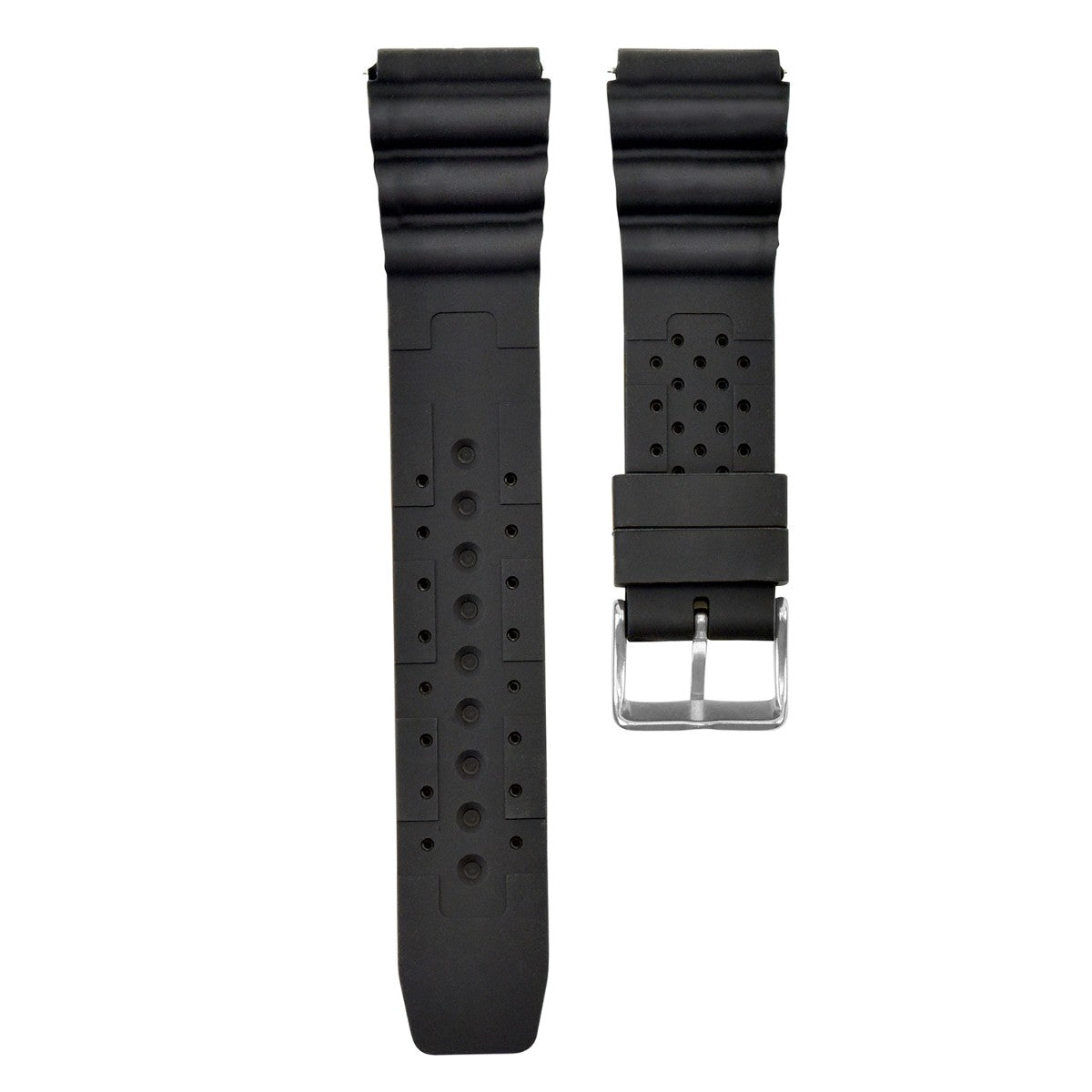 20-22MM ND LIMIT WATCH BANDSTRAP EXTREMA SPORT RUBBER DIVER FOR CITIZEN/SEIKO - Citizen Diver, Seiko Diver, Black, front view