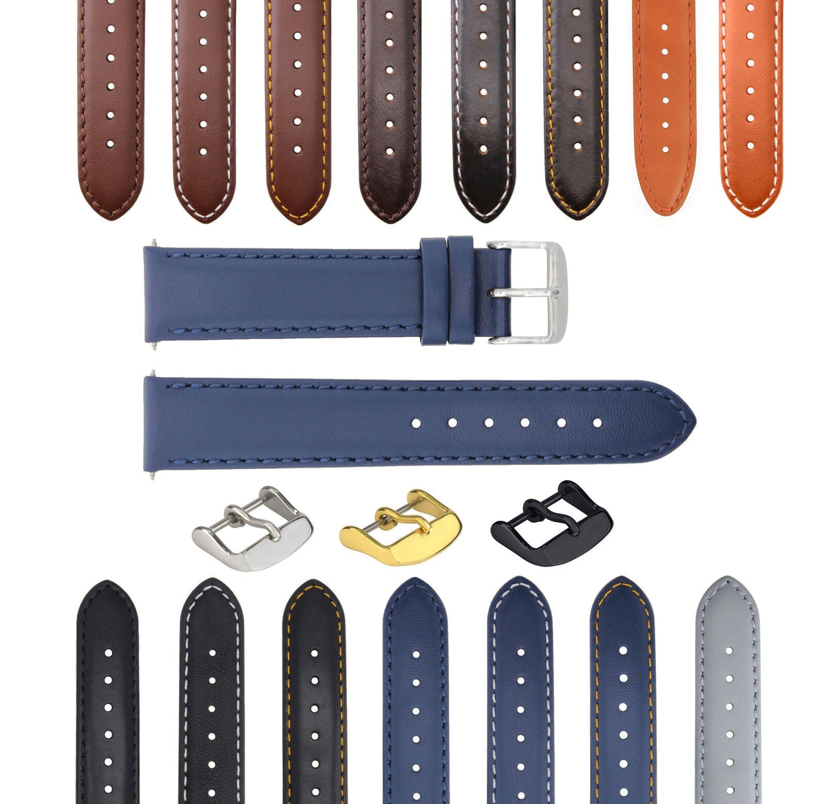 18MM 19MM 20MM 22MM 24MM 26MM LEATHER WATCH BAND STRAP SMOOTH FOR BELL & ROSS