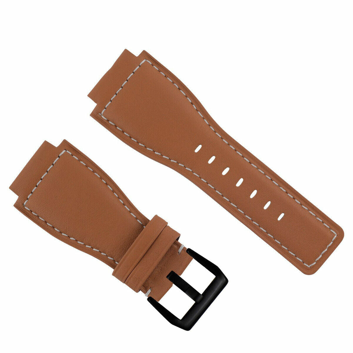 24MM WATCH BAND STRAP SMOOTH FOR BELL ROSS BR-01-BR-03 WATCH TAN WS WITH BUCKLE