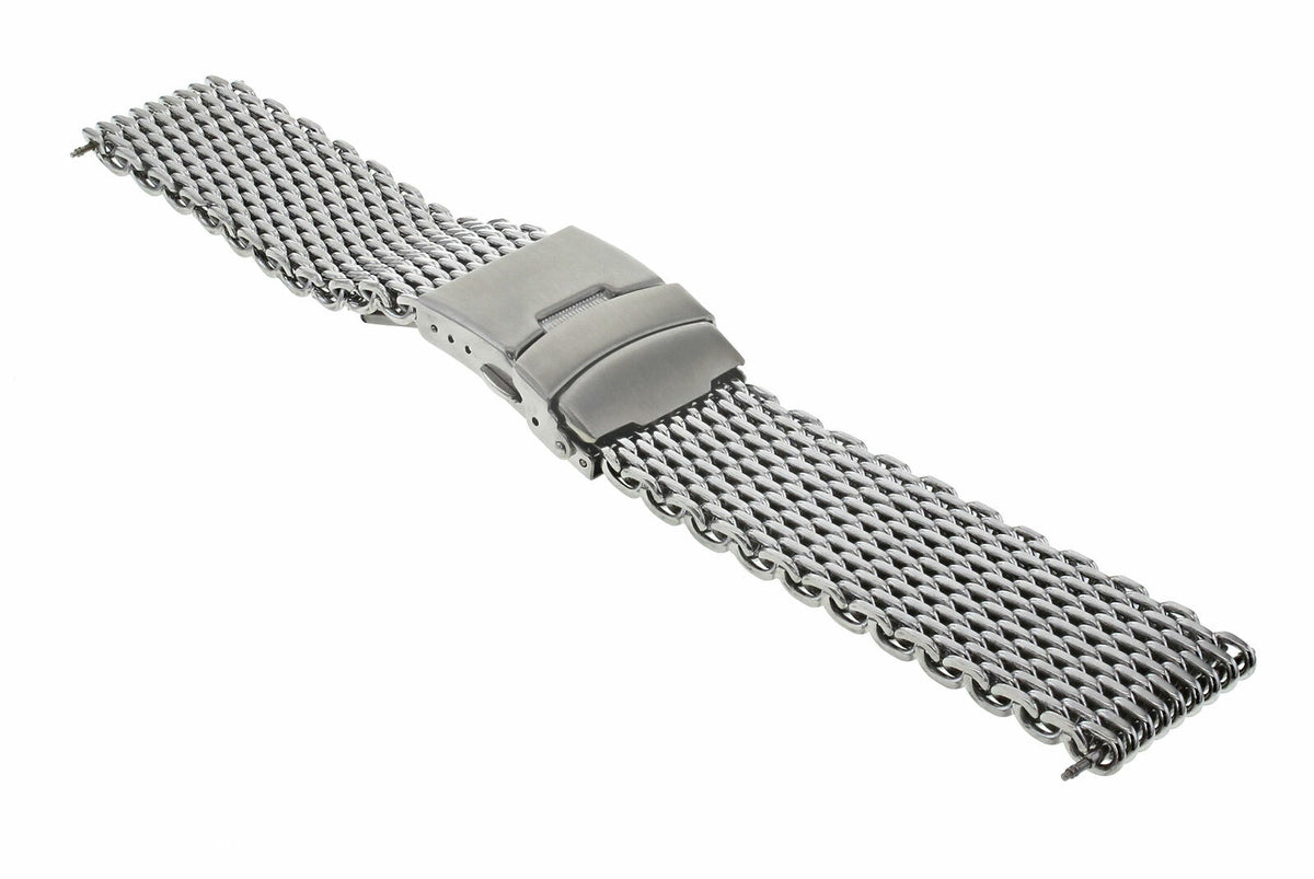 18MM 20MM 22MM 24MM GENUINE HEAVY SHARK MESH BRACELET FOR UNIVERSAL WATCH BAND, Silver, front view
