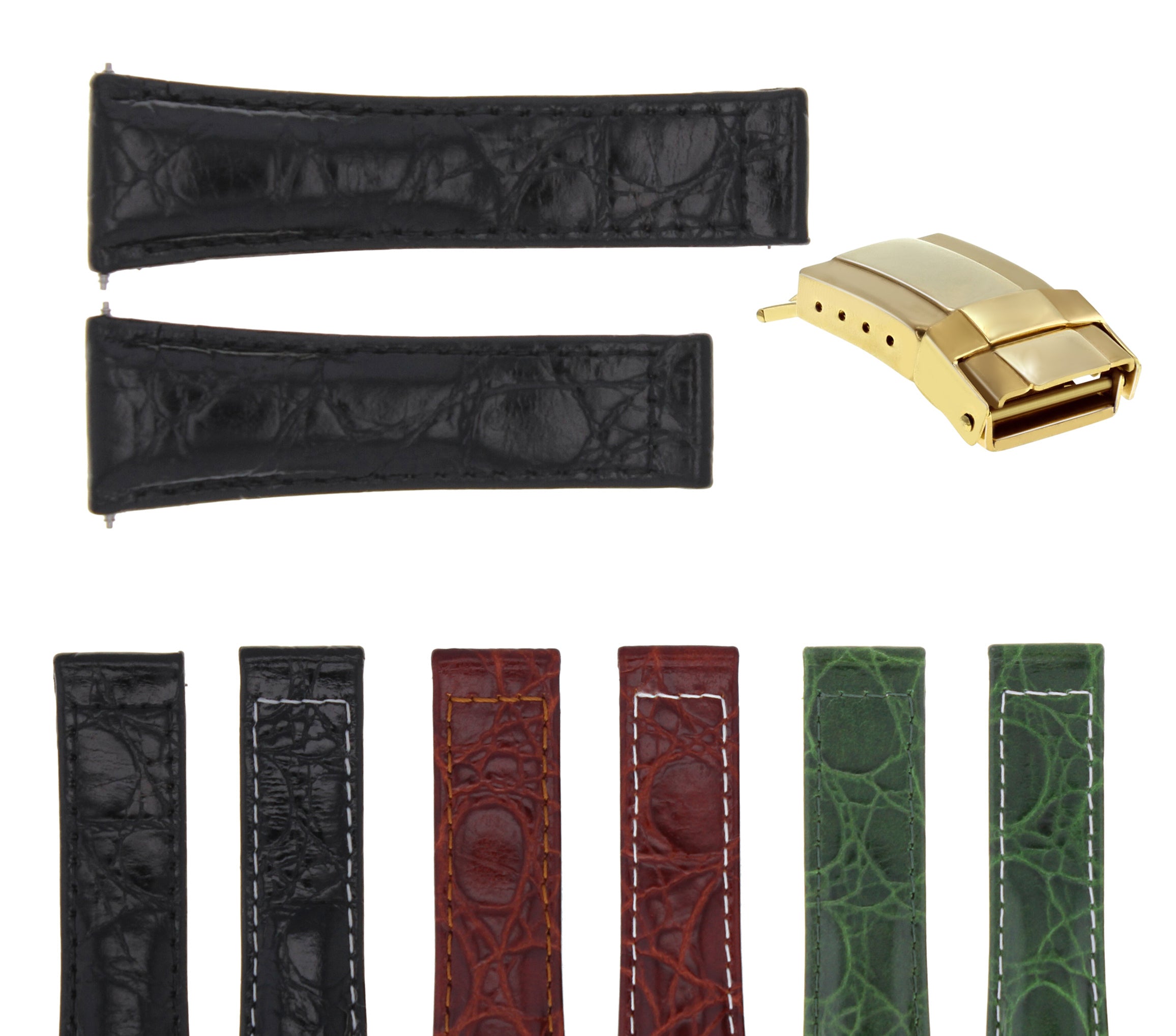 CROC LEATHER WATCH STRAP FOR ROLEX DAYTONA REGULAR BLACK TAN GREEN YELLOW GOLD