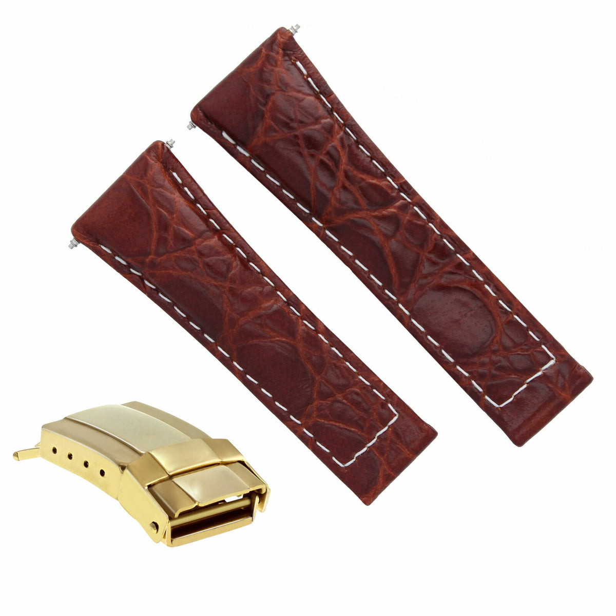 LEATHER WATCH BAND STRAP FOR ROLEX DAYTONA 116520 SHORT BLACK,TAN,GREEN GOLD, Tan with White Stitching