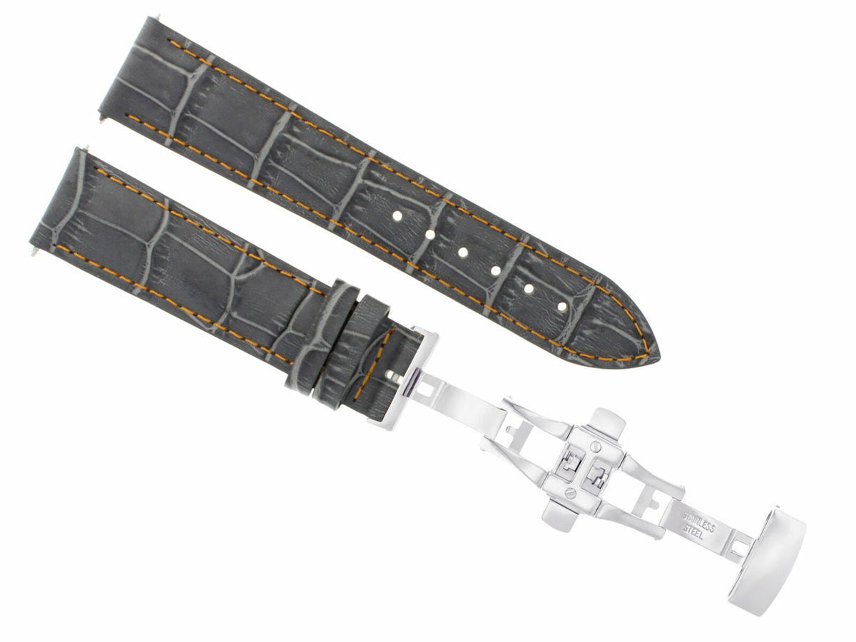 17,18,19,20,20,21,22,23,24MM LEATHER BAND STRAP CLASP FOR LONGINES WATCH, Grey with orange stitching, view 2