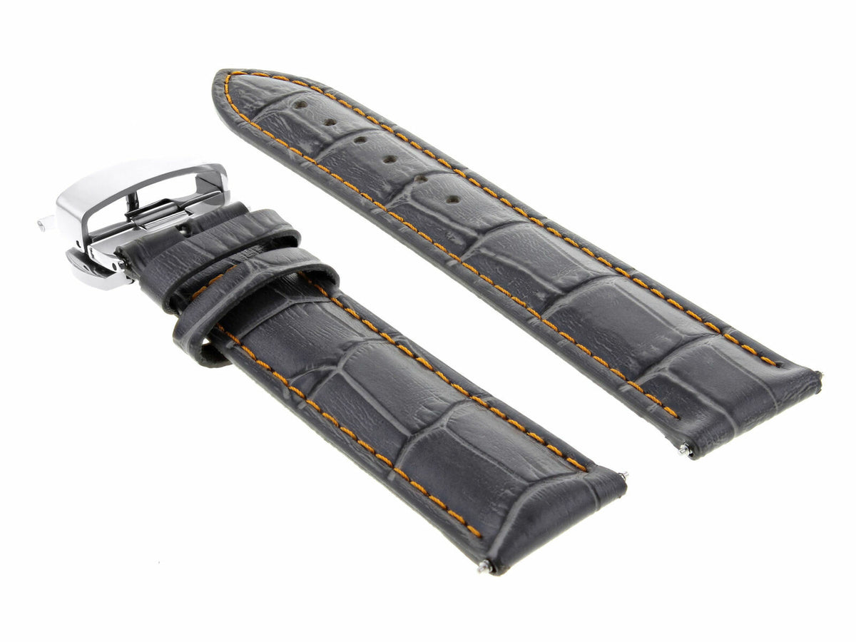 17,18,19,20,20,21,22,23,24MM LEATHER BAND STRAP CLASP FOR LONGINES WATCH, Grey with orange stitching, view 3