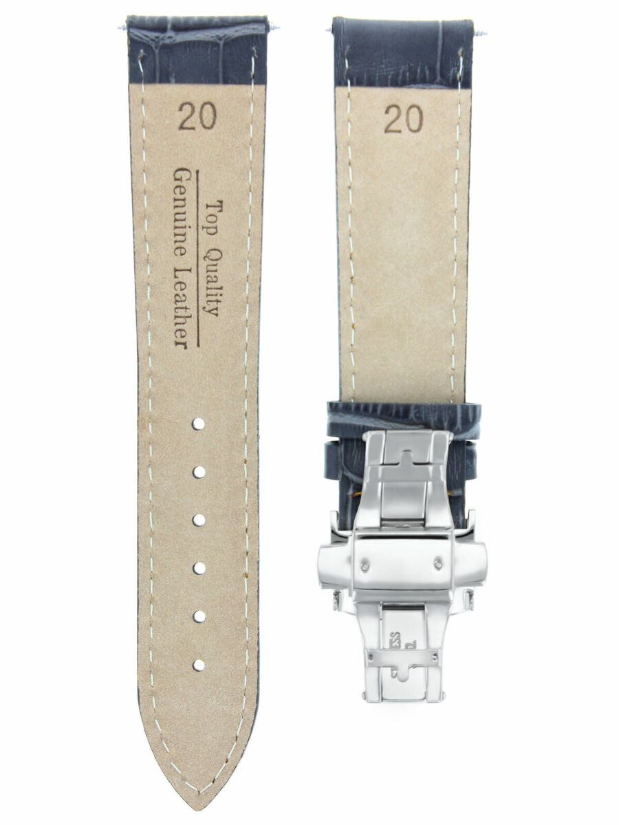 17,18,19,20,20,21,22,23,24MM LEATHER BAND STRAP CLASP FOR LONGINES WATCH, Grey with orange stitching, front view