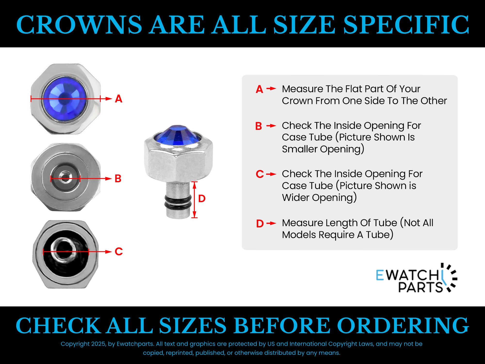 3 WATCH CROWN  FOR 24MM-28MM CARTIER SANTOS 4.25MM GALBEE TANK FRANCAISE STEEL