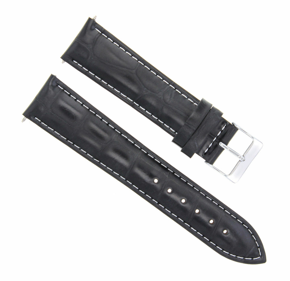 17-18-19-20-21-22-23-24MM LEATHER WATCH BAND STRAP FOR CARTIER TANK WHITE STITCH, Black with White Stitching