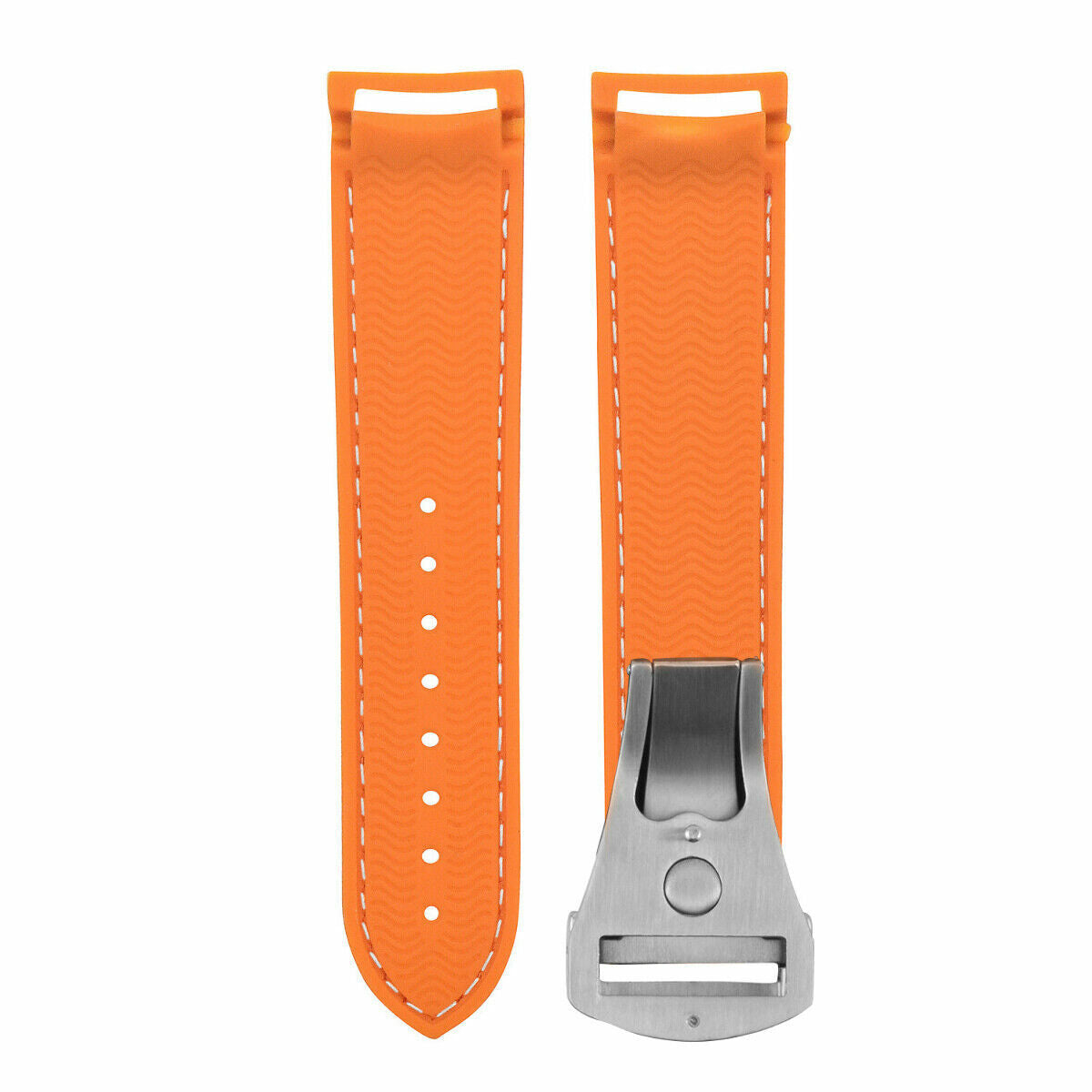 20MM 22MM RUBBER DIVER STRAP BAND 41MM + 45.5MM FOR OMEGA SEAMASTER CLASP CURVED, Orange with White Stitching, view 3