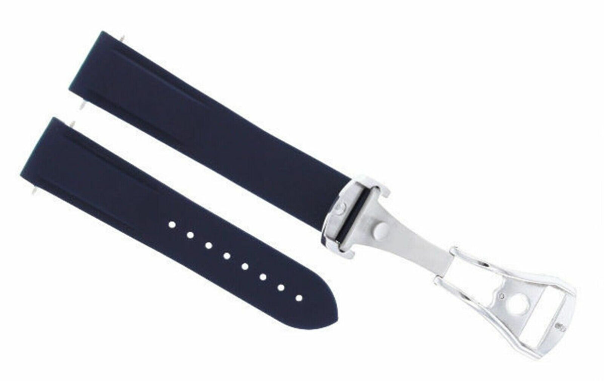 20-22MM RUBBER DIVER STRAP BAND FOR OMEGA SEAMASTER PLANET OCEAN CLASP CURVED END, Blue with Blue Stitching, view 2