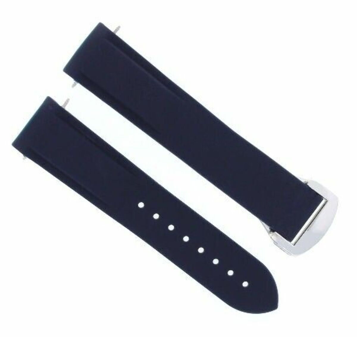 20-22MM RUBBER DIVER STRAP BAND FOR OMEGA SEAMASTER PLANET OCEAN CLASP CURVED END, Blue with Blue Stitching