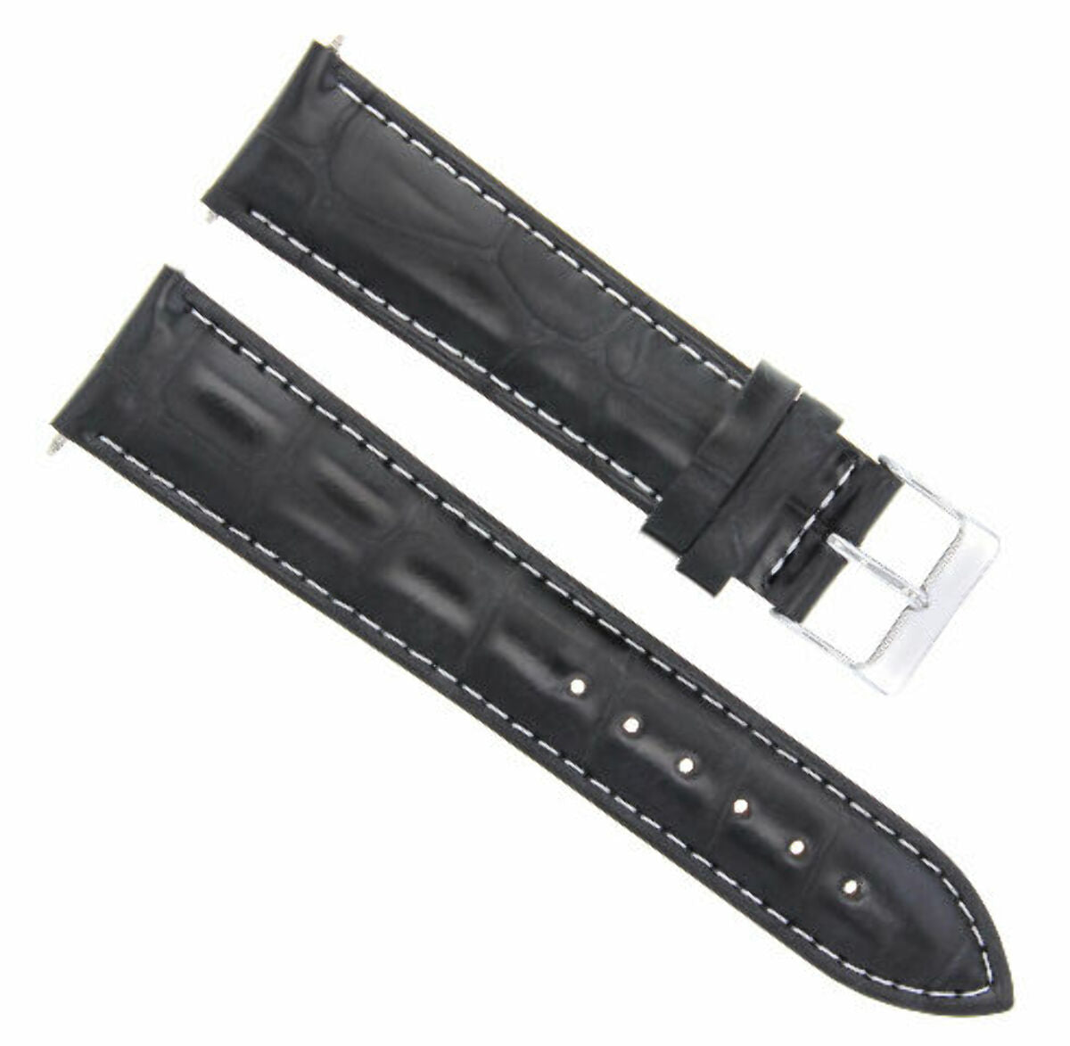 19MM LEATHER WATCH STRAP BAND FOR MOVADO WATCH 19/18MM BLACK WHITE STITCHING