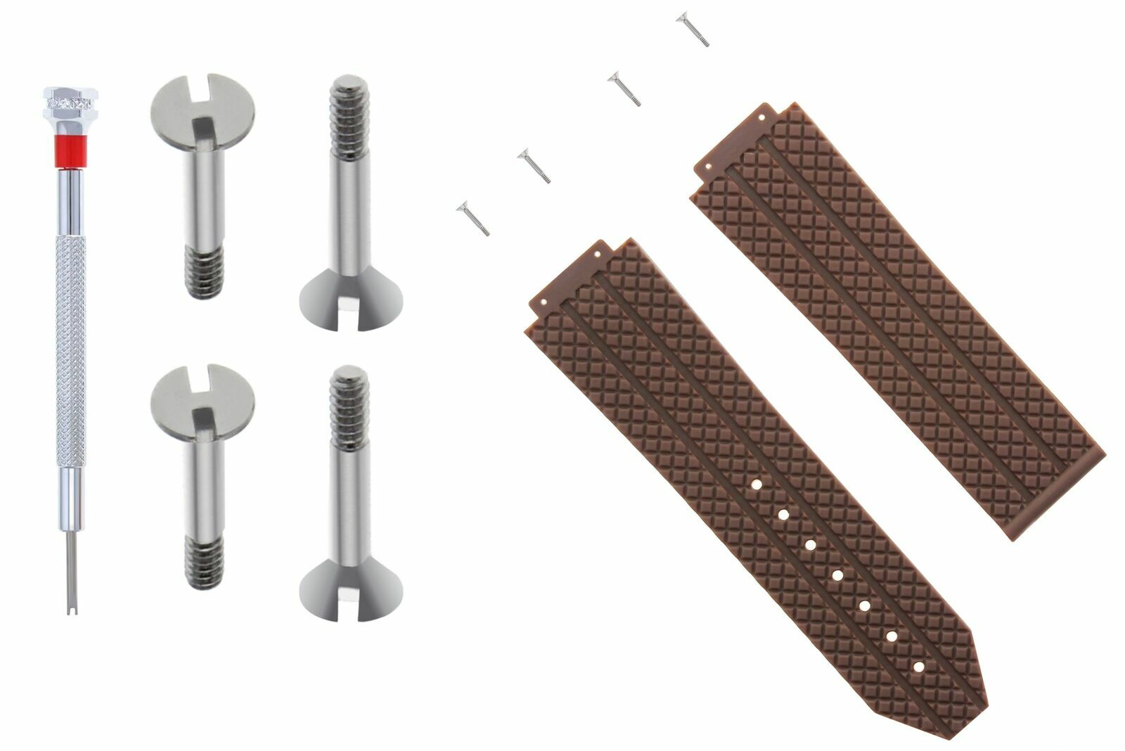 25MM RUBBER STRAP BAND FOR HUBLOT H BIG BANG WATCH BROWN  4 SCREW + SCREWDRIVER