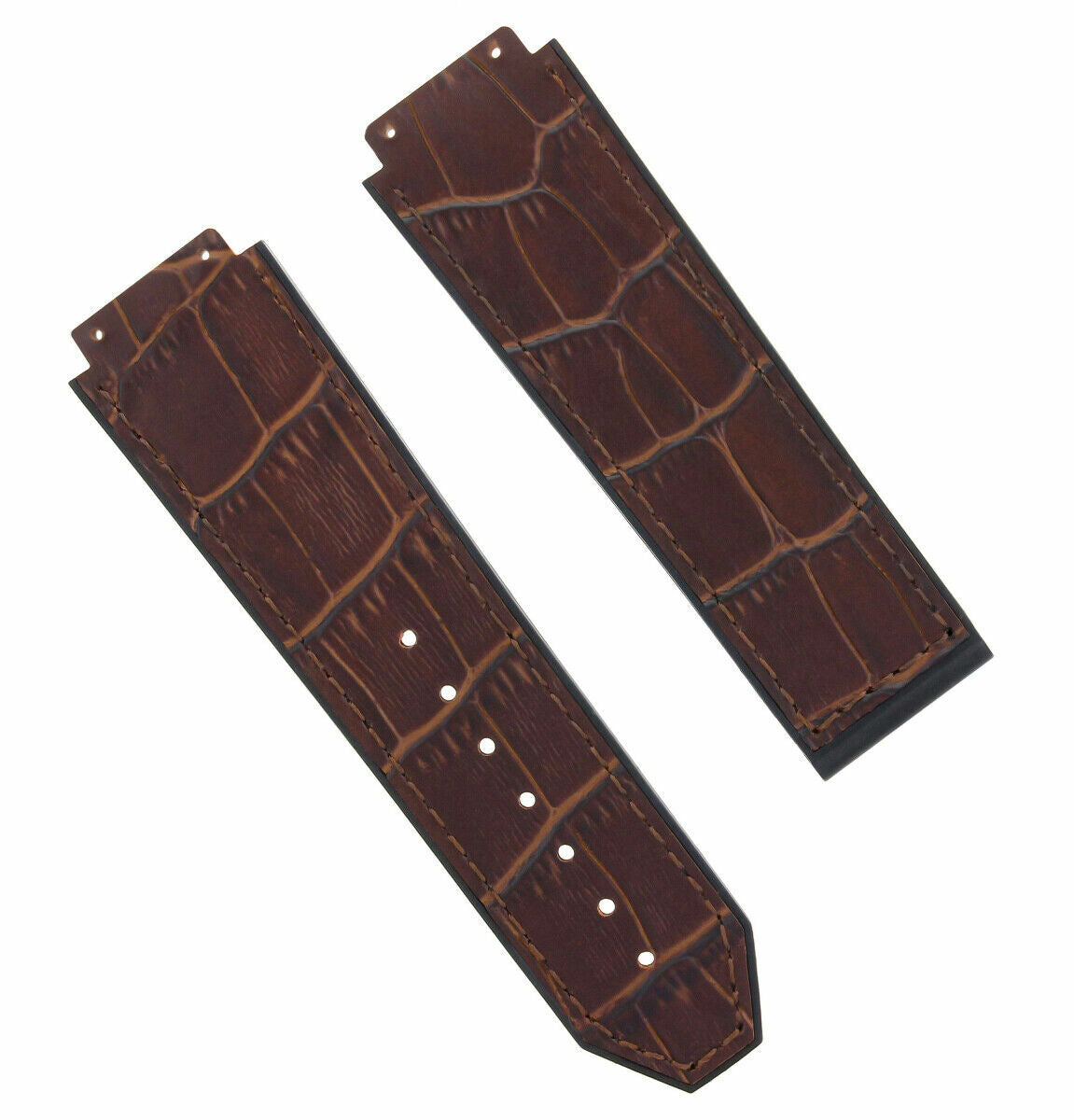 24MM ALLIGATOR LEATHER RUBBER BAND STRAP FOR 44-45MM HUBLOT H BIG BANG BROWN