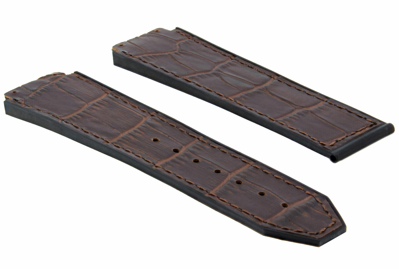 24MM ALLIGATOR LEATHER RUBBER BAND STRAP FOR 44-45MM HUBLOT H BIG BANG BROWN