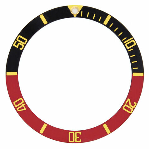 BEZEL INSERT FOR ROLEX SUBMARINER 5508 5512 5513 1680 BLACK/RED WATCH GOLD FONTS