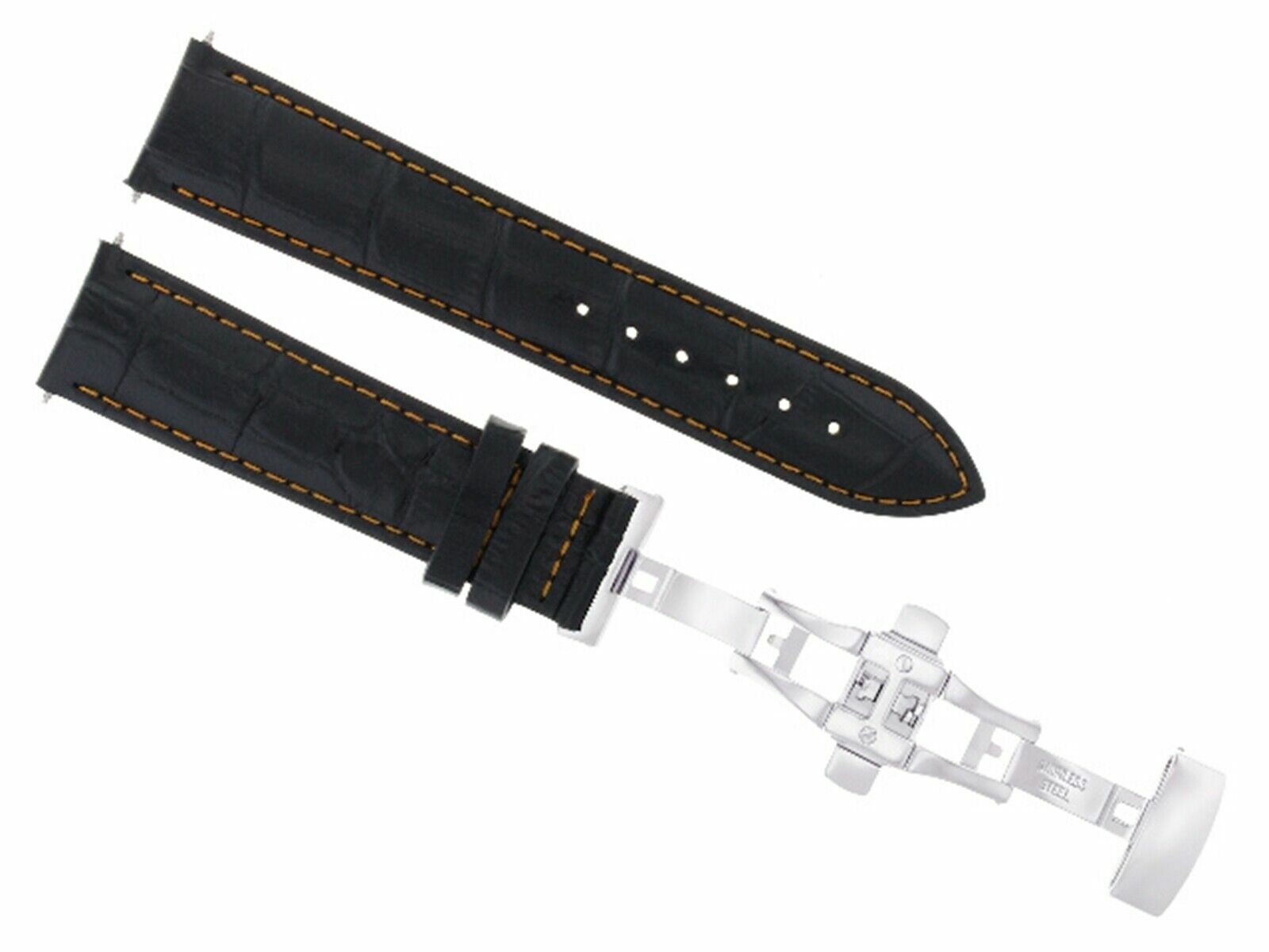 20MM LEATHER STRAP BAND  FOR GUESS WATCH + DEPLOYMENT CLASP BLACK ORANGE STITCH