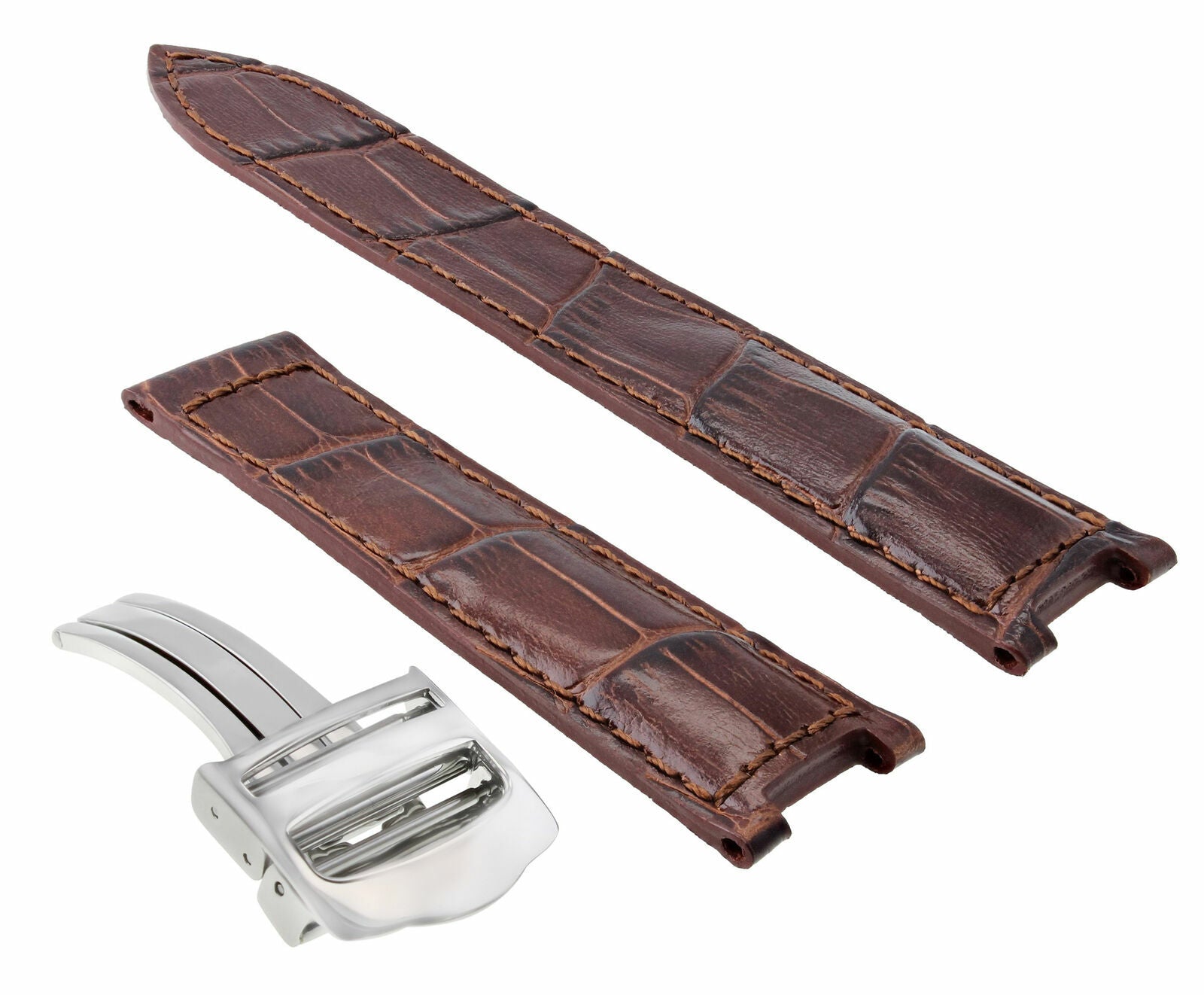 LEATHER WATCH STRAP BAND FOR 38MM CARTIER PASHA 20MM + DEPLOYMENT CLASP SS BROWN