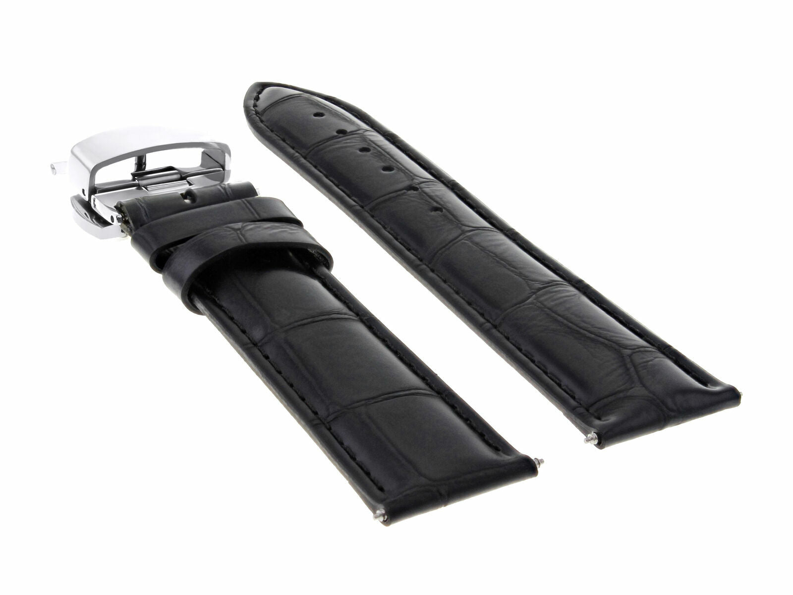 24MM LEATHER WATCH STRAP BAND FOR IWC PILOT PORTUGESE DEPLOYMENT CLASP BLACK