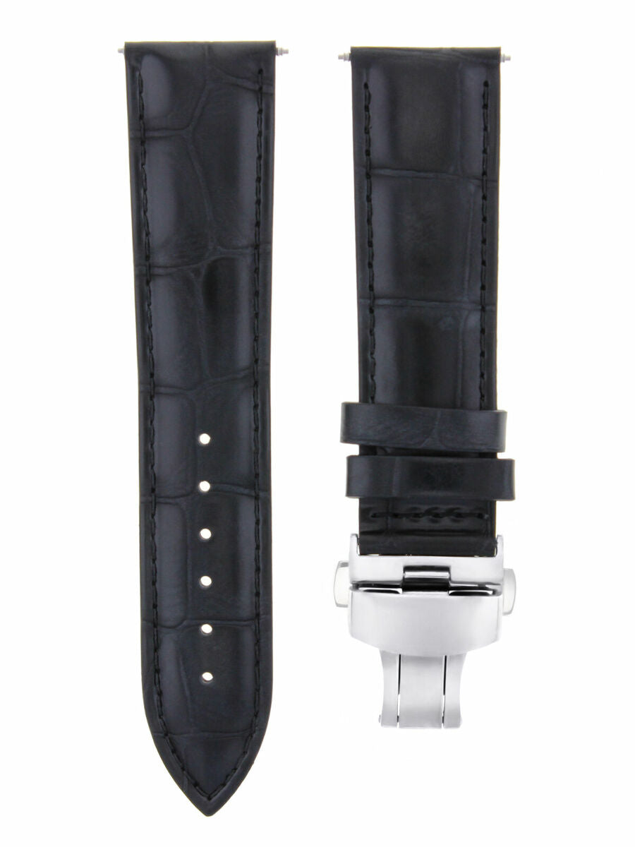 24MM LEATHER WATCH STRAP BAND FOR IWC PILOT PORTUGESE DEPLOYMENT CLASP BLACK