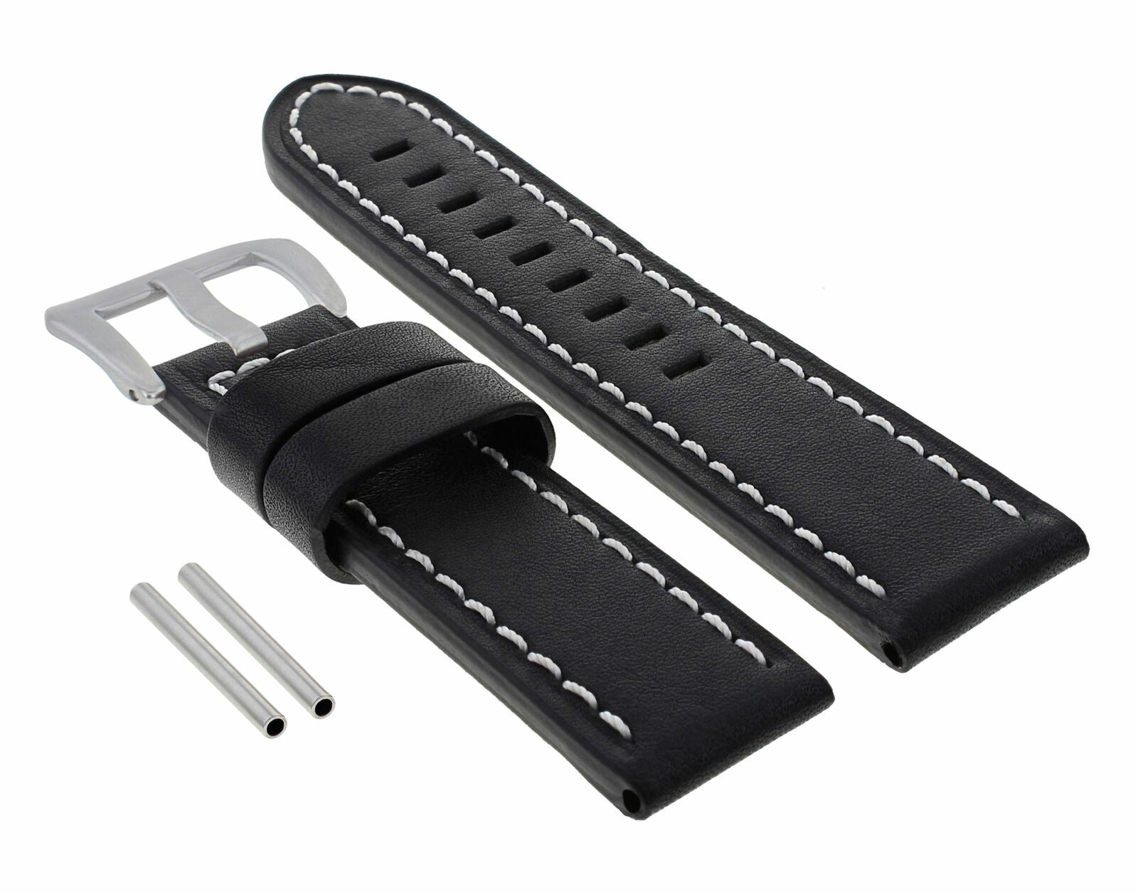 22MM LEATHER WATCH BAND STRAP SMOOTH FOR PANERAI MARINA LUMINOR BLACK WS LONG