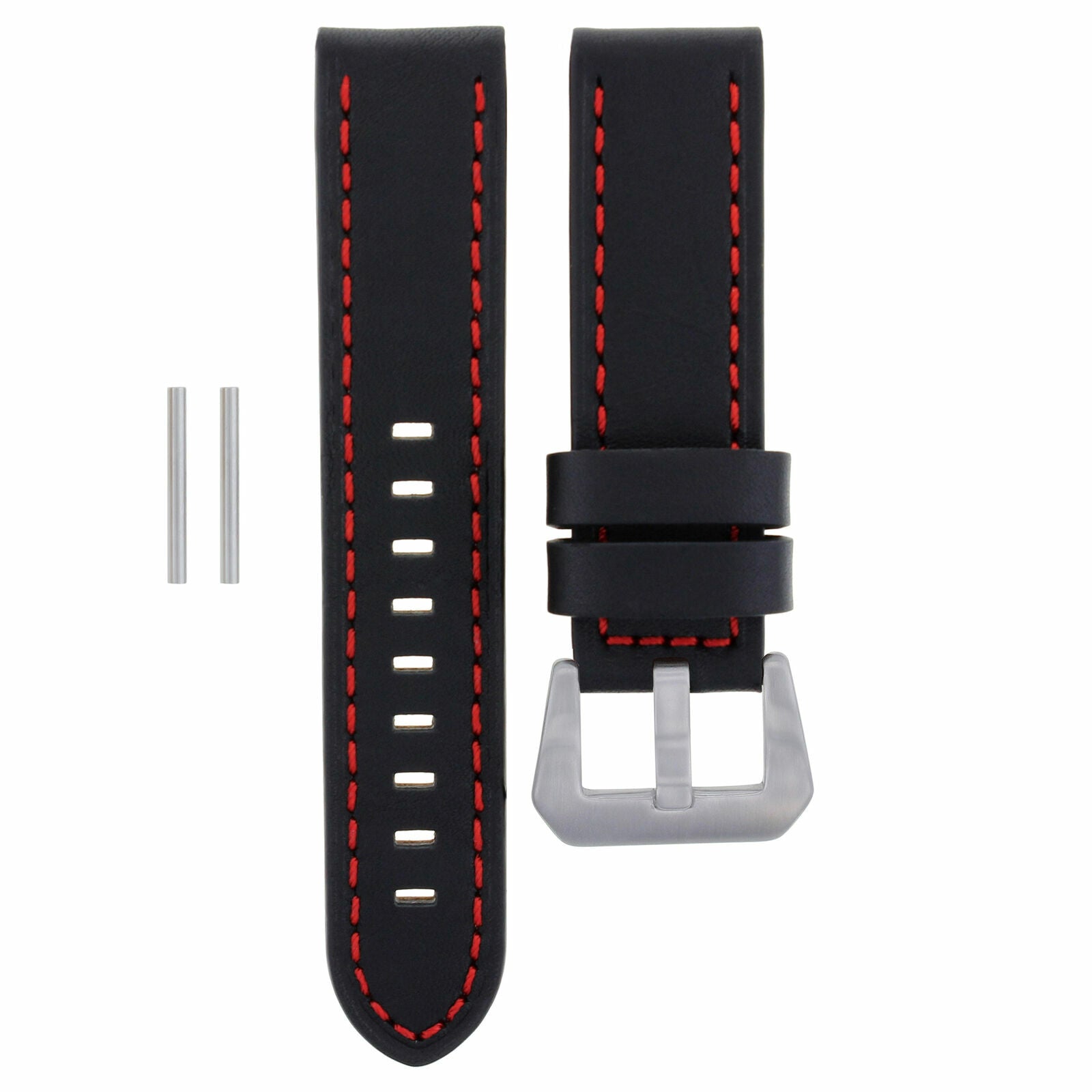 22MM PREMIUM LEATHER WATCH BAND LONG STRAP FOR PAM PANERAI MARINA GMT BLACK RED