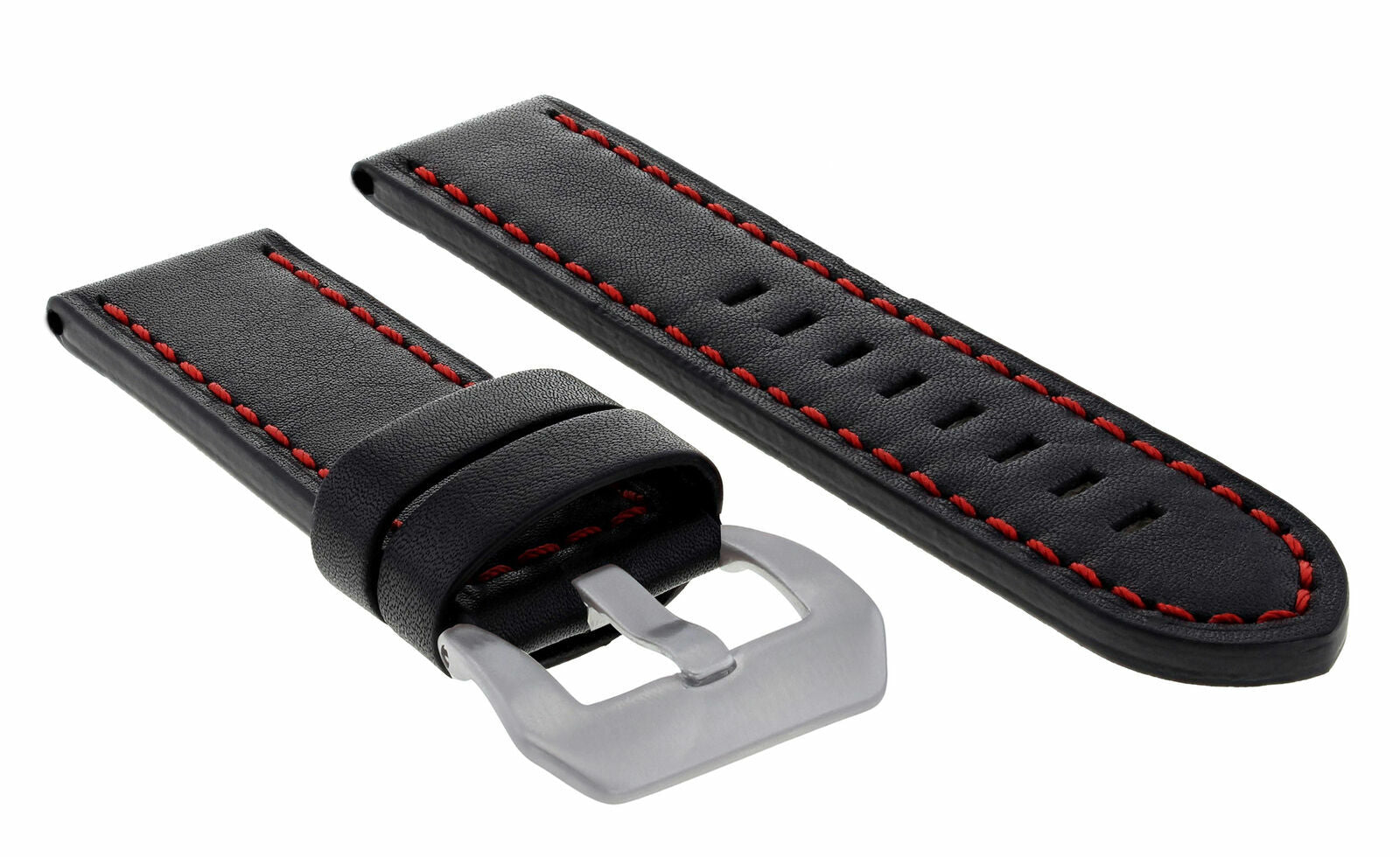 20MM PAM LEATHER WATCH BAND STRAP FOR 40MM PANERAI LUMINOR BLACK RED STICHING