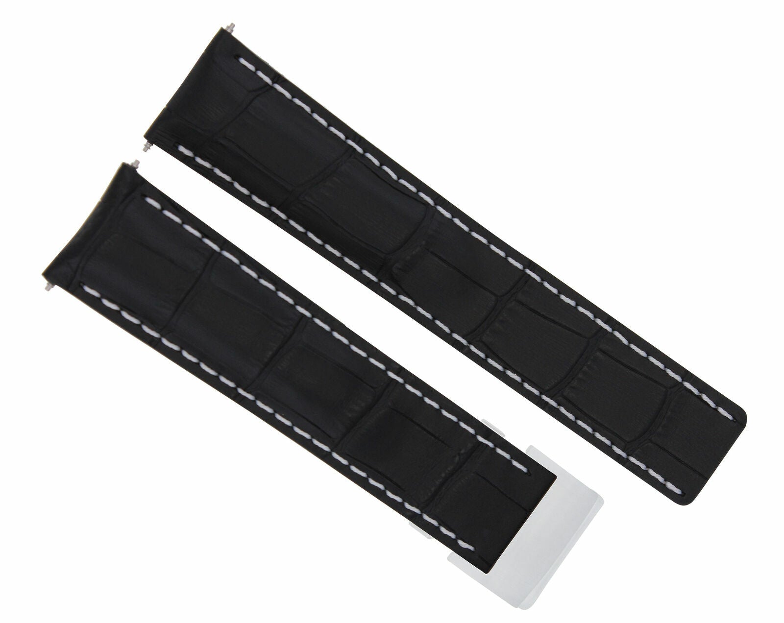 20MM LEATHER WATCH STRAP BAND FOR BAUME MERCIER WATCH BLACK DEPLOYMENT SHINY