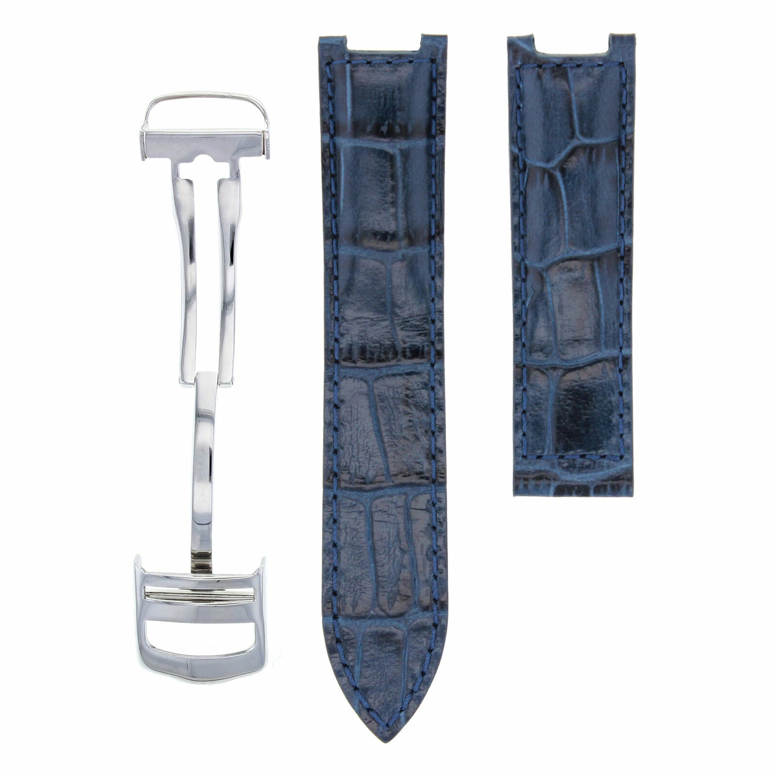 LEATHER WATCH STRAP BAND FOR 35MM CARTIER PASHA WATCH 20MM DEPLOYMENT CLASP BLUE