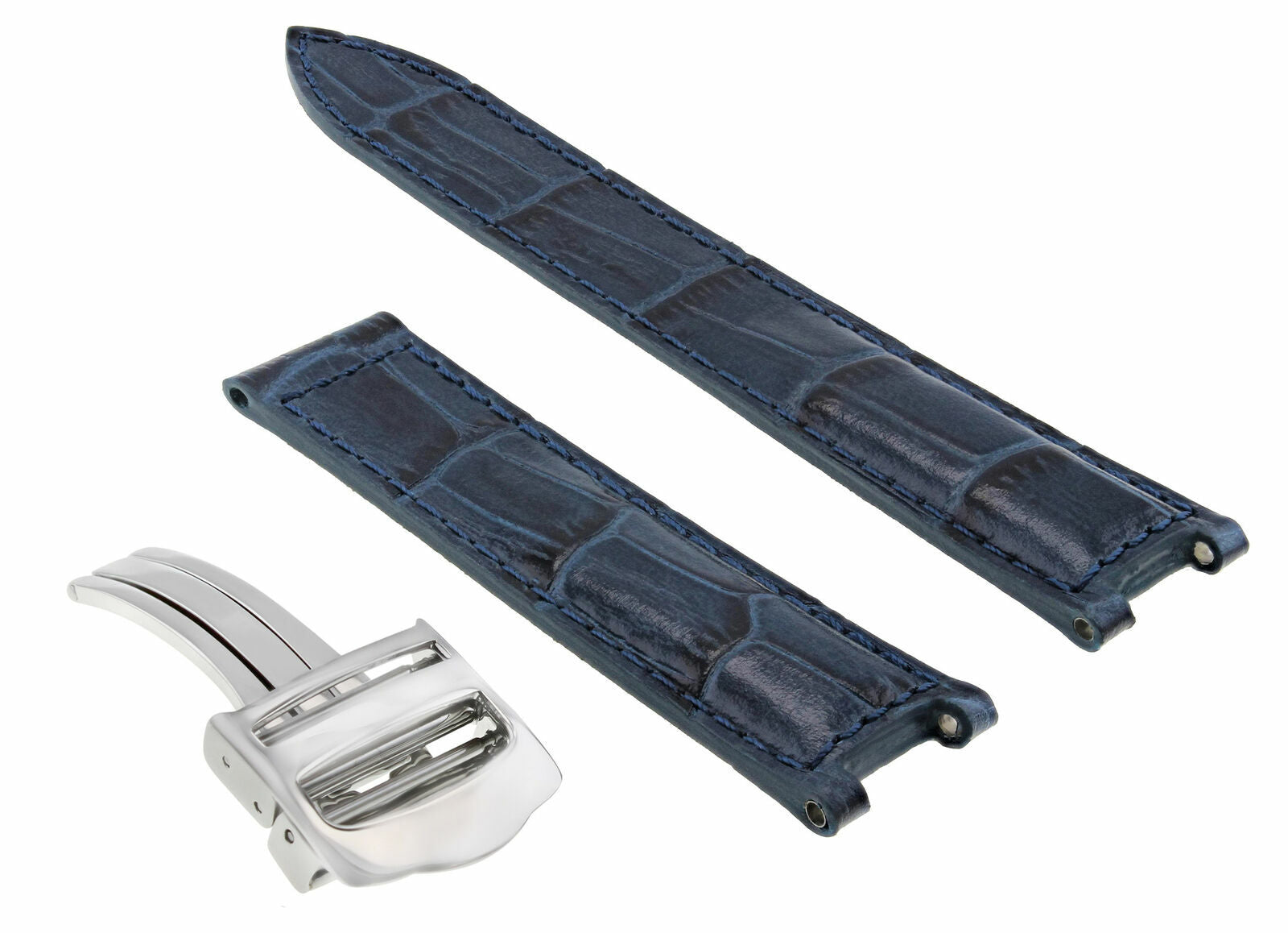 LEATHER WATCH STRAP BAND FOR 35MM CARTIER PASHA WATCH 20MM DEPLOYMENT CLASP BLUE