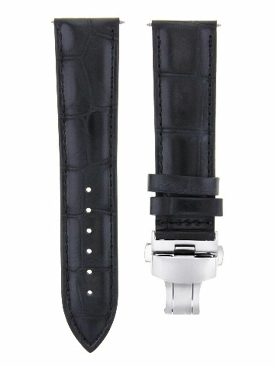 19MM LEATHER WATCH BAND STRAP FOR GUESS WATCH  DEPLOYMENT CLASP BLACK