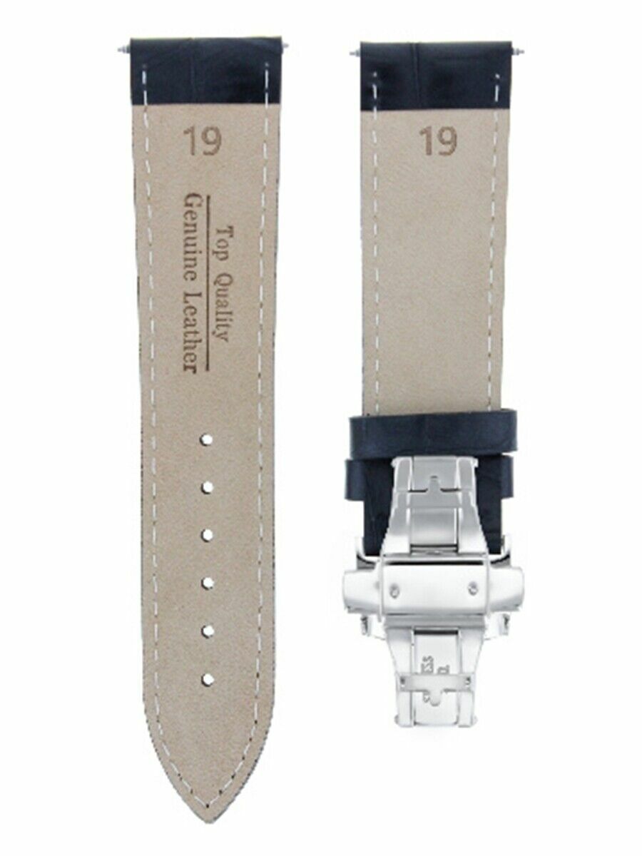 19MM LEATHER WATCH BAND STRAP FOR GUESS WATCH  DEPLOYMENT CLASP BLACK