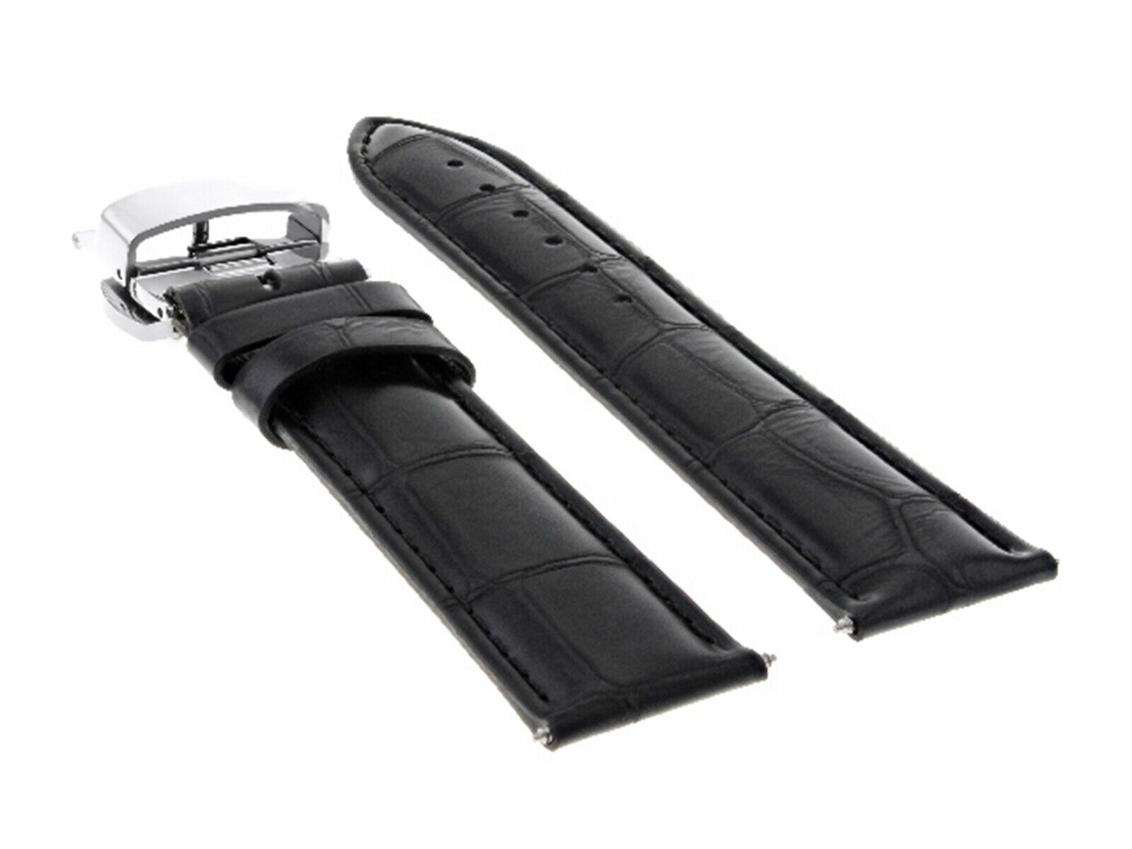 19MM LEATHER WATCH BAND STRAP FOR GUESS WATCH  DEPLOYMENT CLASP BLACK