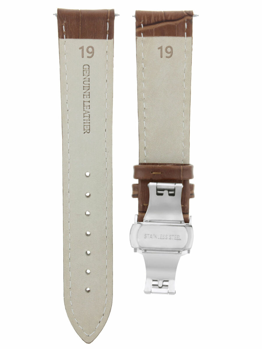 19MM LEATHER STRAP WATCH BAND FOR GUESS WATCH DEPLOYMENT CLASP BUCKLE L/BROWN WS