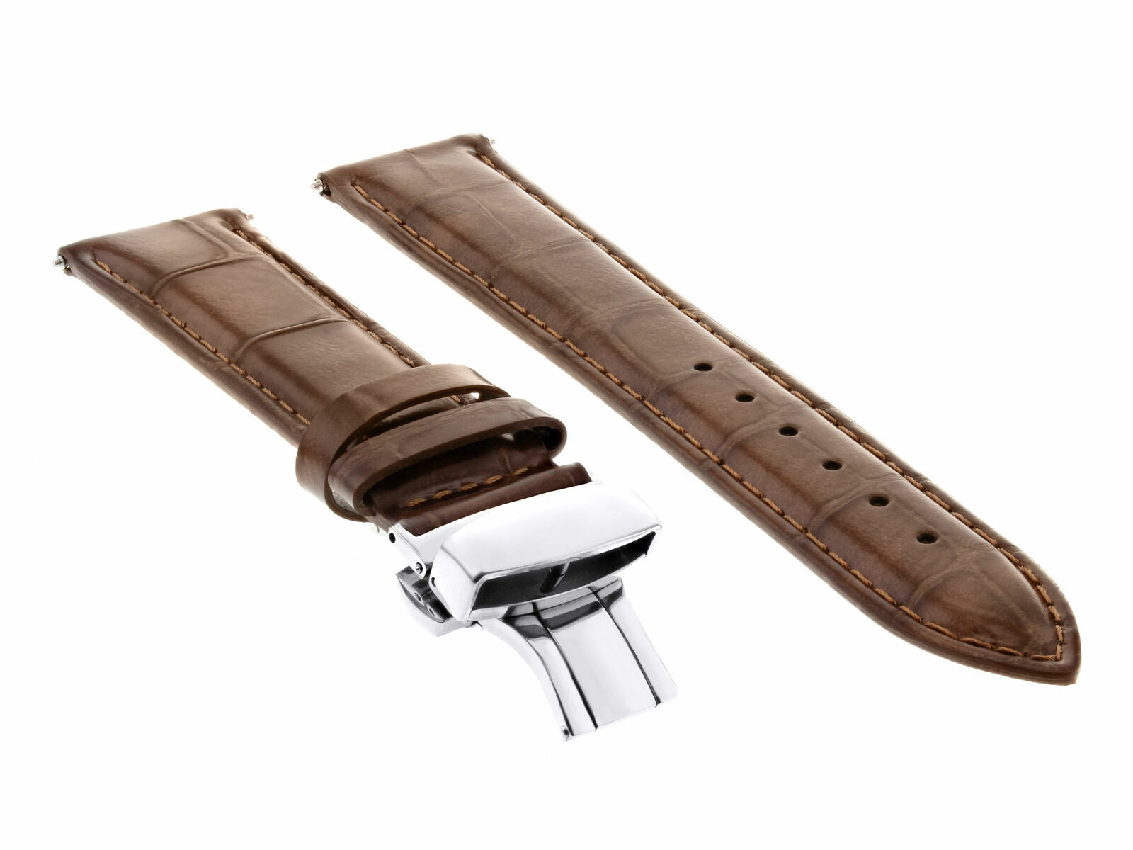 18MM LEATHER BAND WATCH STRAP FOR FOSSIL WATCH DEPLOYMENT CLASP LIGHT BROWN