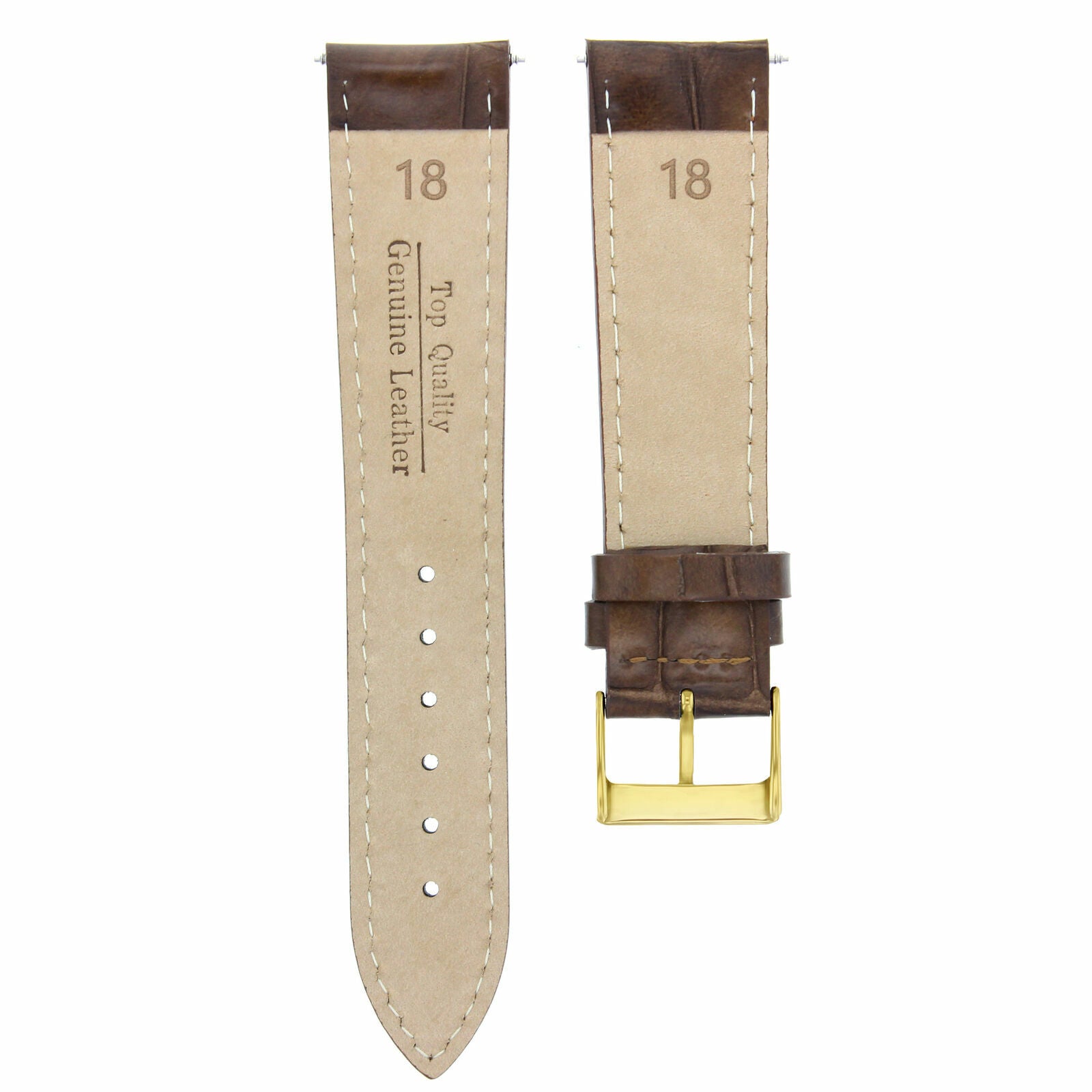 18MM LEATHER WATCH STRAP BAND FOR SEIKO SNK 809 793 LIGHT BROWN WHITE STIT GOLD