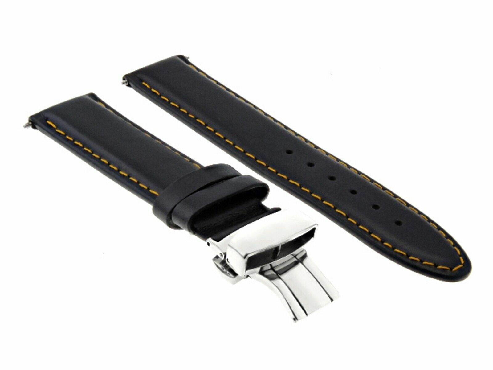 19MM LEATHER STRAP BAND DEPLOYMENT CLASP FOR BAUME MERCIER CAPELAND BLACK OS