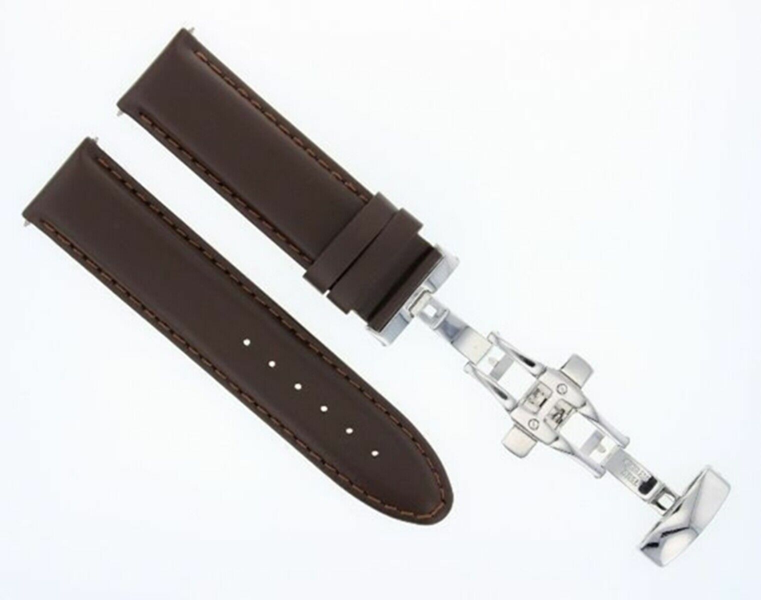 22MM GENUINE LEATHER SMOOTH STRAP BAND FOR BREITLING WATCH BLACK WHITE STITCH