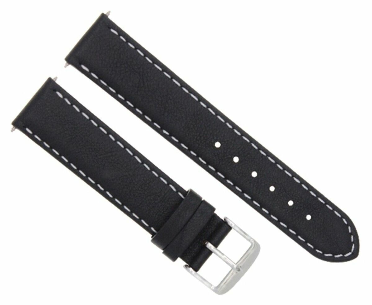 22MM GENUINE LEATHER SMOOTH STRAP BAND FOR BREITLING WATCH BLACK WHITE STITCH