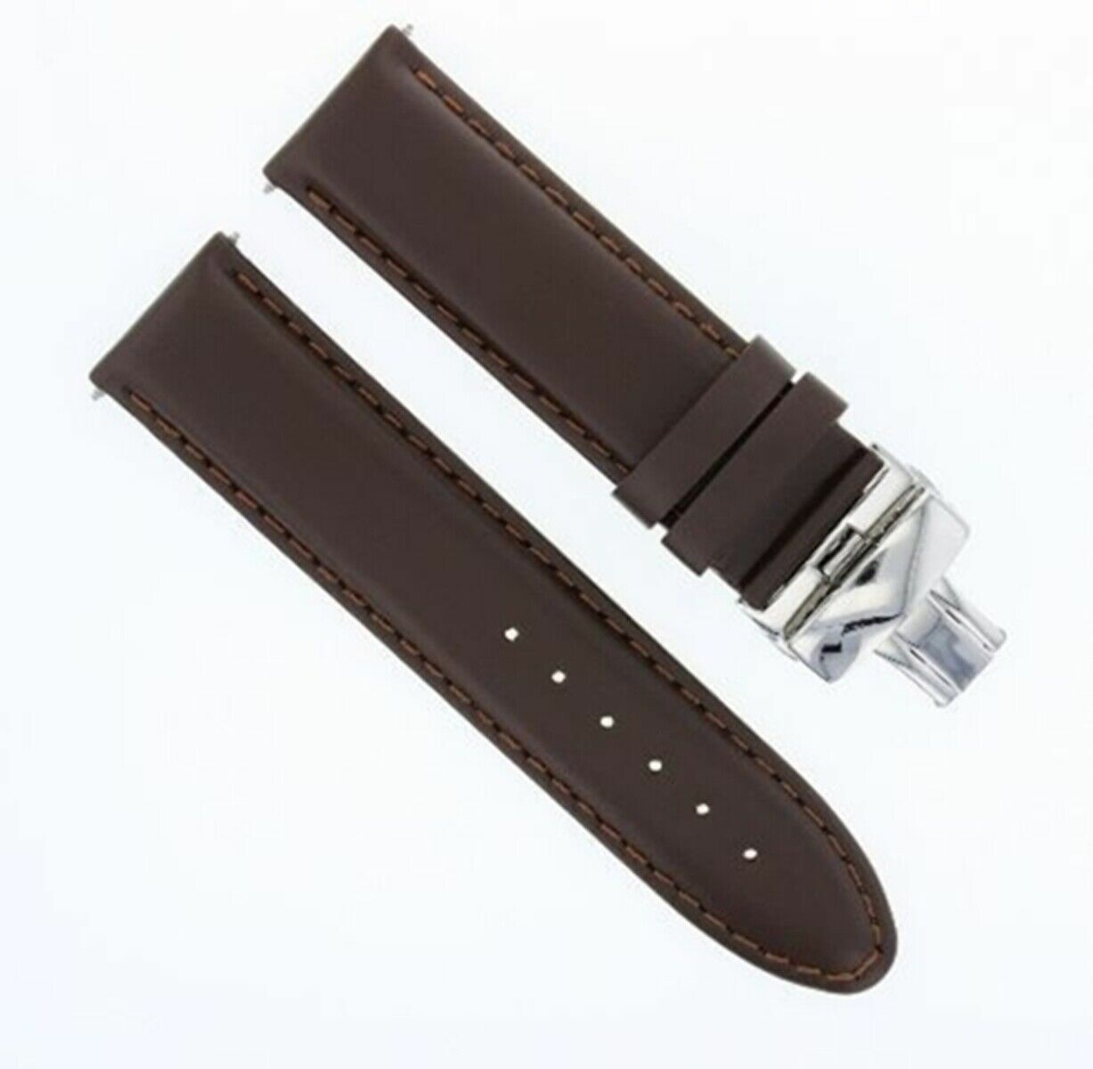 22MM GENUINE LEATHER SMOOTH STRAP BAND FOR BREITLING WATCH BLACK WHITE STITCH