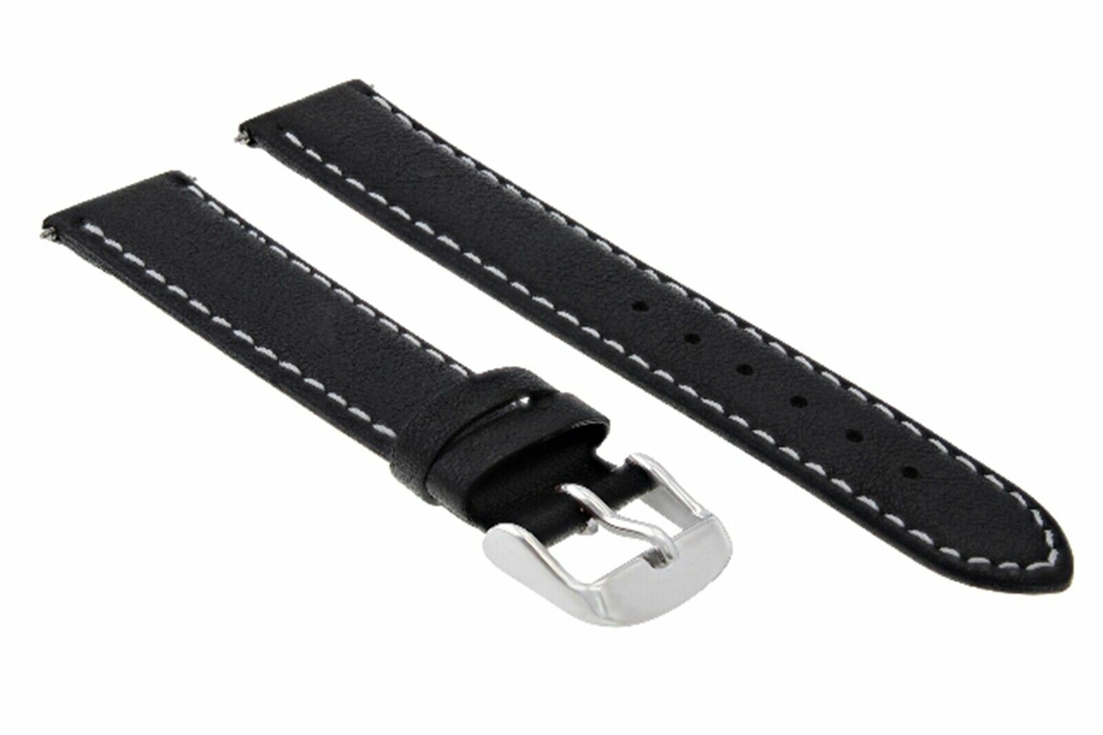 22MM GENUINE LEATHER SMOOTH STRAP BAND FOR BREITLING WATCH BLACK WHITE STITCH